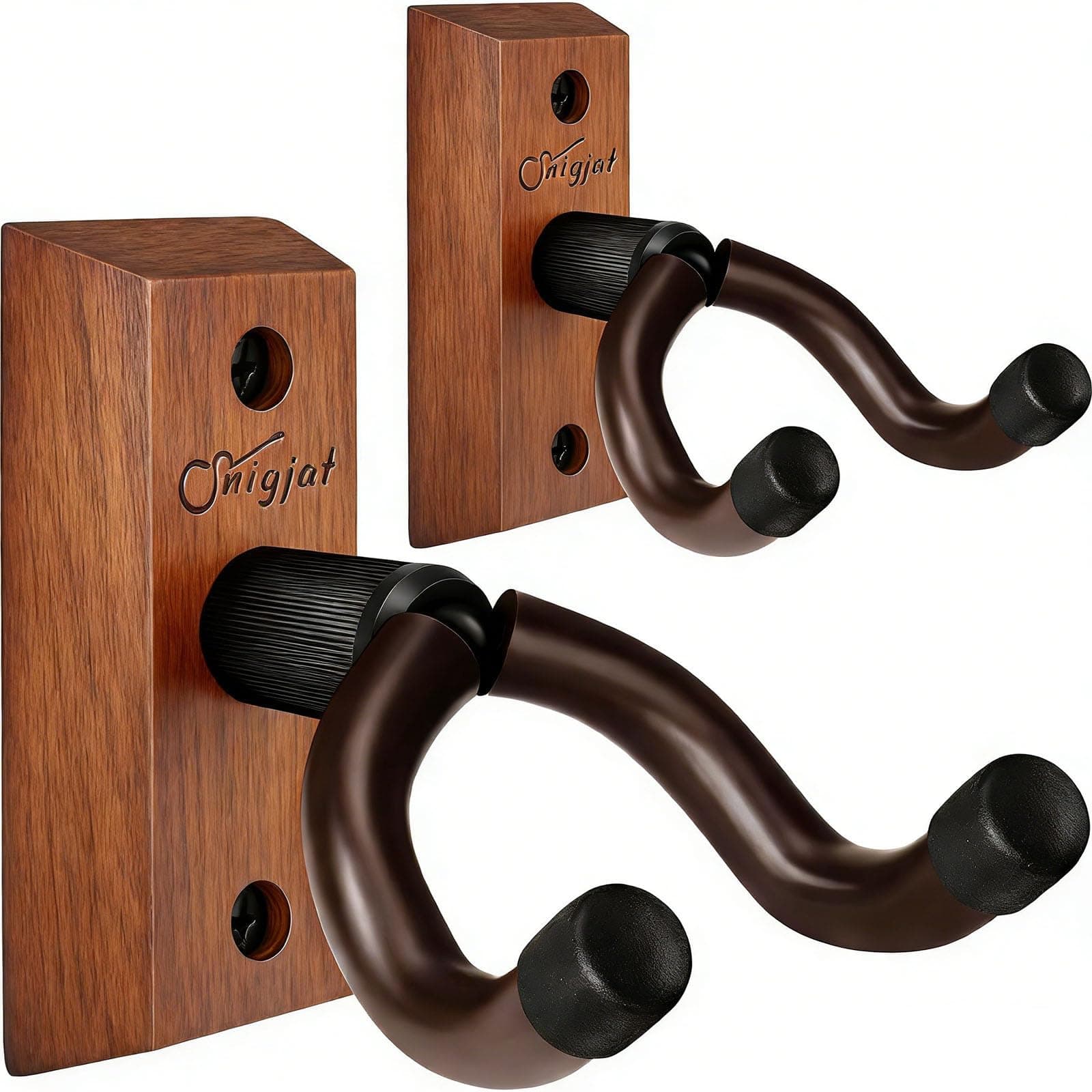 SNIGJAT Guitar Wall Mount 2 Pack, Wood Guitar Hanger Wall Hook with Screws, Guitar Stand Wall Mount Holder for Acoustic Guitar, Banjo, Bass,Guitar Accessories Gifts for Guitar Players Saddle Brown 2