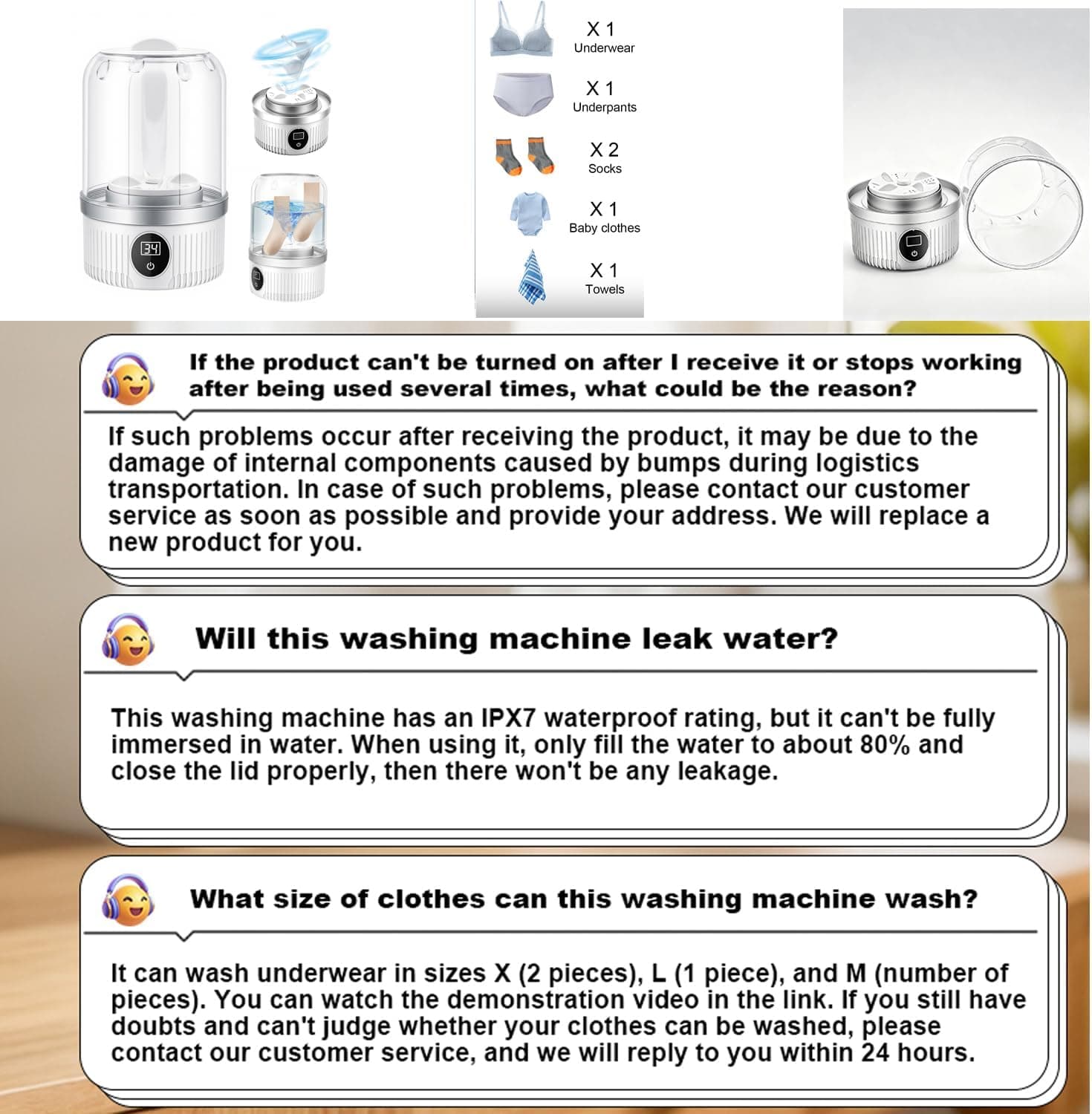 Portable Washing Machine, Underwear Washer, Small Washing Machines, Mini Washing Rechargeable Cordless Washing-Machine, Laundry Cup for Bra, Underwear, Socks (1.2 L capacity) - Image 4