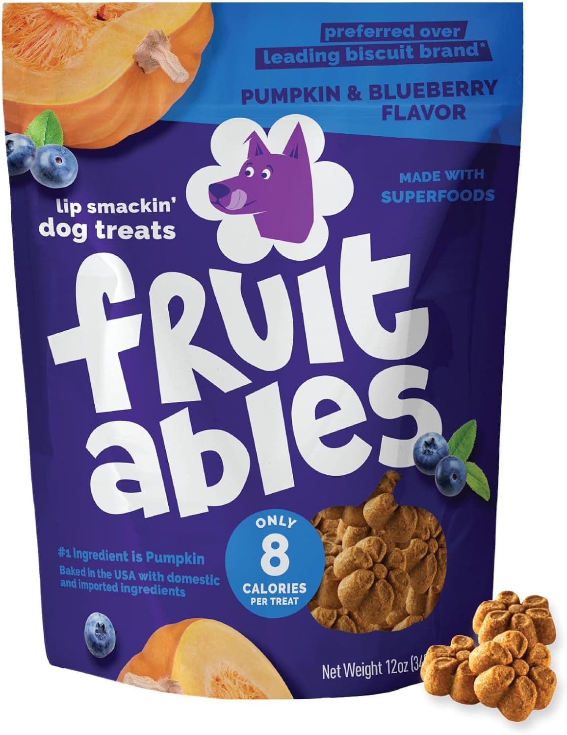 Fruitables Baked Dog Treats, Healthy Pumpkin Treat for Dogs, Low Calorie & Delicious, No Wheat, Corn or Soy, Made in the USA, Pumpkin and Blueberry Flavor, 12oz 12 Ounce (Pack of 1) Pumpkin and Blueberry - Image 2