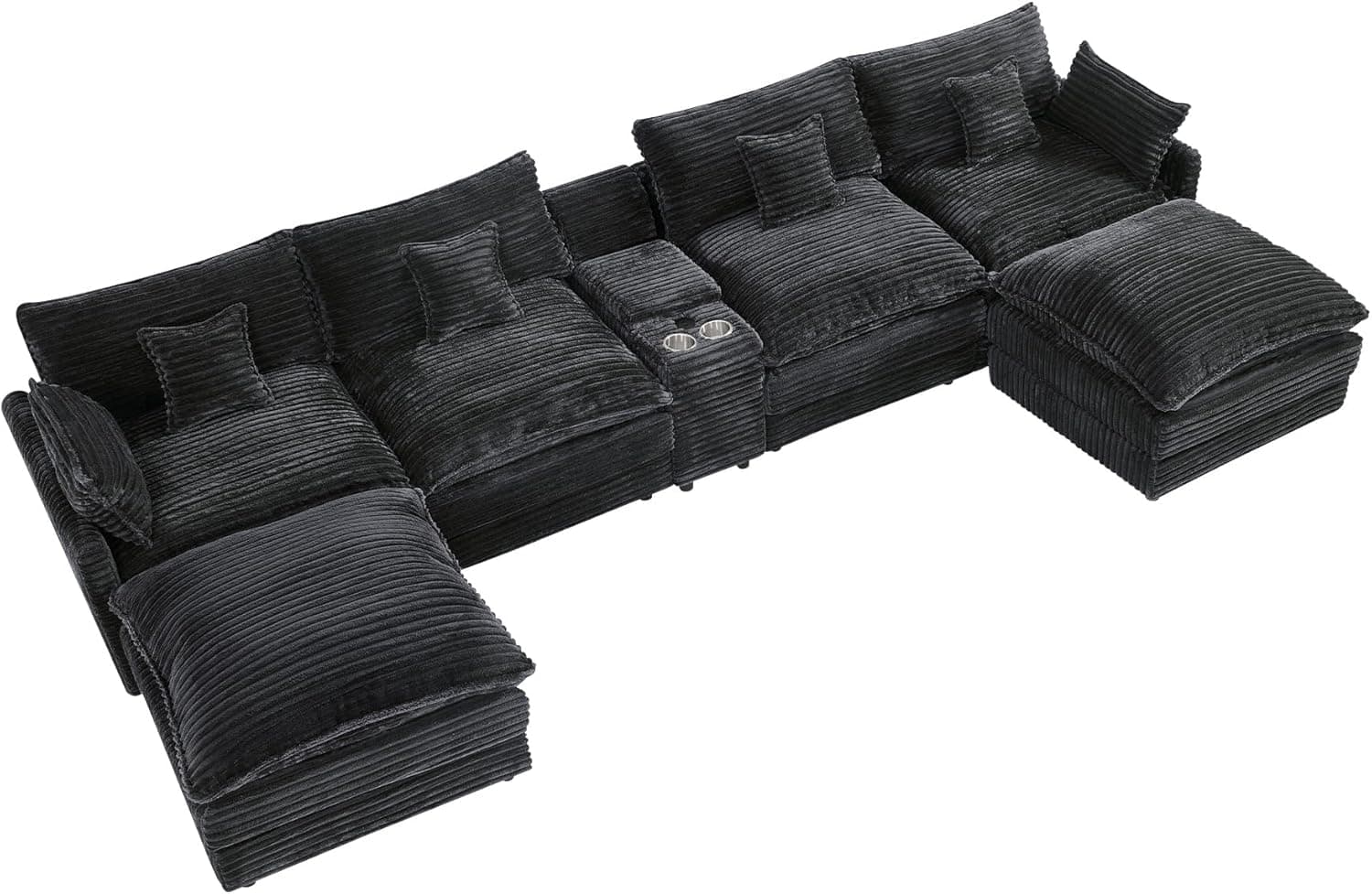 HYJT-H&K 145" U Shaped Cloud Couch Modular Dark Grey Sectional Couches for Living Room, Comfy Fluffy Corduroy Oversized Cloud Sectional Couch Large 6 Seat Sectionals Sofa Set Central Console USB Port 145" Dark Grey - Image 9