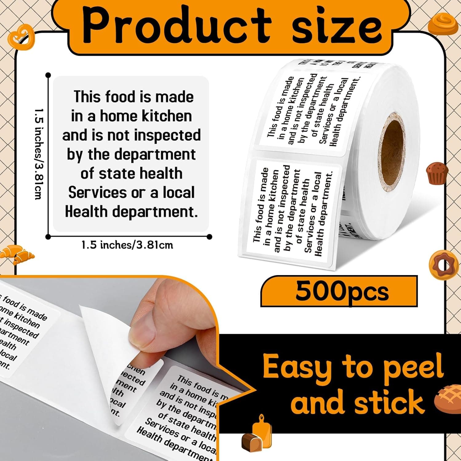 Janlaugh 500 Count Cottage Food Law Labels Stickers Made in a Home Kitchen Decal 1.5 Square Food Stickers Thermal Printed Labels for Home Kitchen White Home Kitchen Made - Image 3