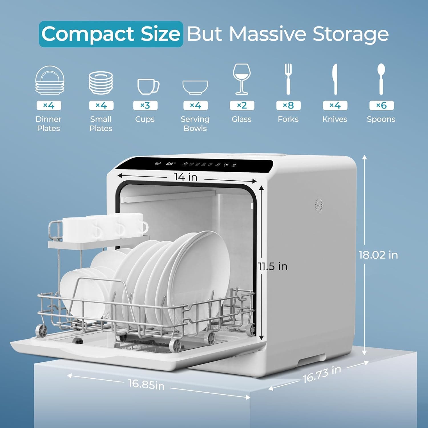 EUHOMY Countertop Dishwasher Portable with 6 Programs, 5L Built-in Water Tank for Apartments & RV, 167℉ High-Temp, No Hookup Needed, Mini Dishwasher with Baby Care, Air Dry/Quick/ECO/Fruit/Normal Mode 6 Programs - Black - Image 3