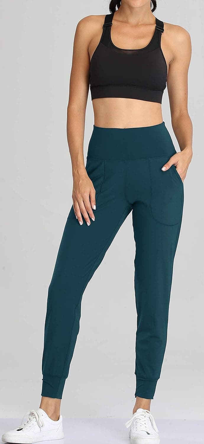 Oalka Women's Joggers High Waist Yoga Pockets Sweatpants Sport Workout Pants Teal XX-Large - Image 7