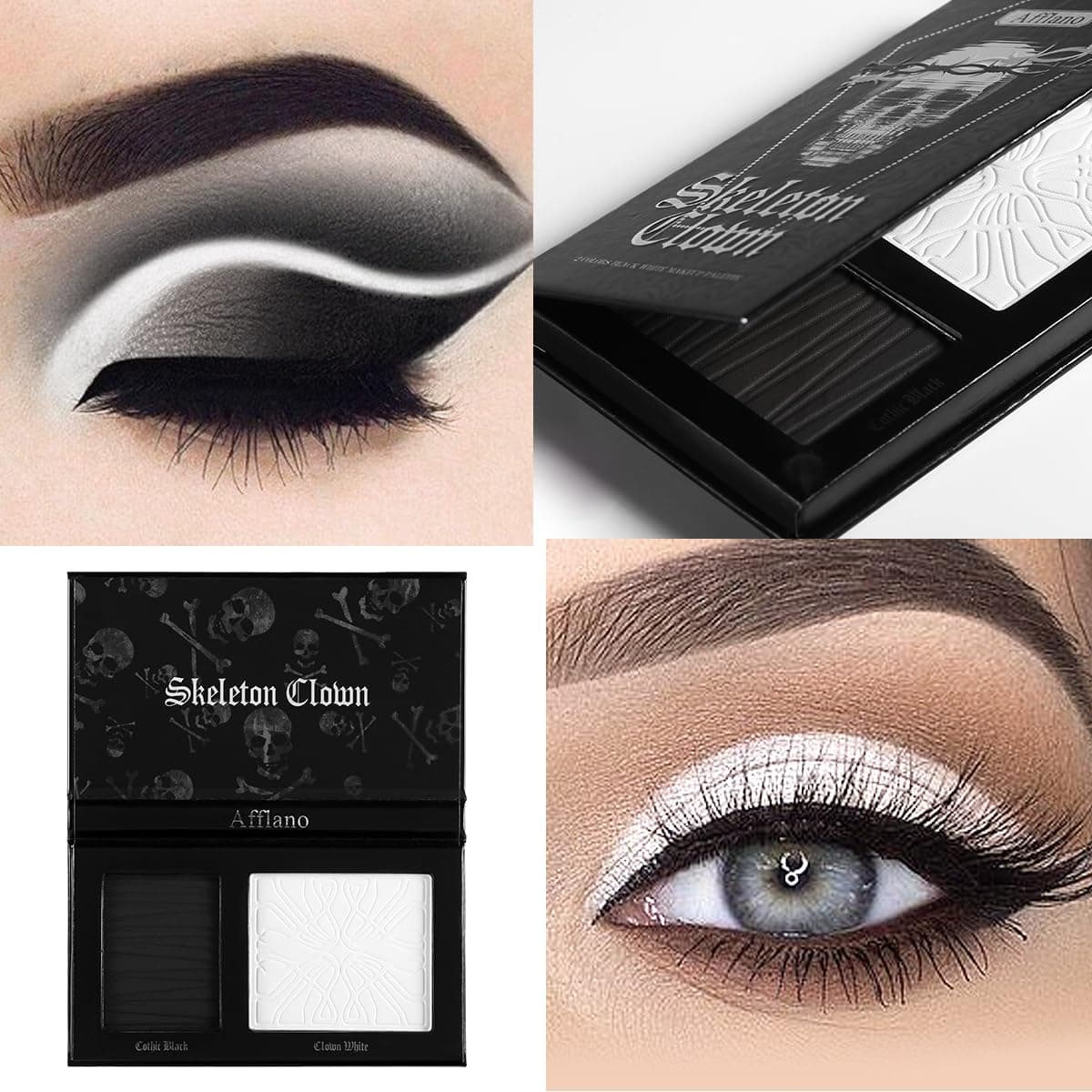Black White Makeup Palette, White Pressed Setting Powder Goth Halloween Black Gothic Foundation & EyeShadow Kit, Matte Finish for Smokey Eyes, High-Pigment Face Paint Skeleton Cosplay & Costume Looks - Image 4
