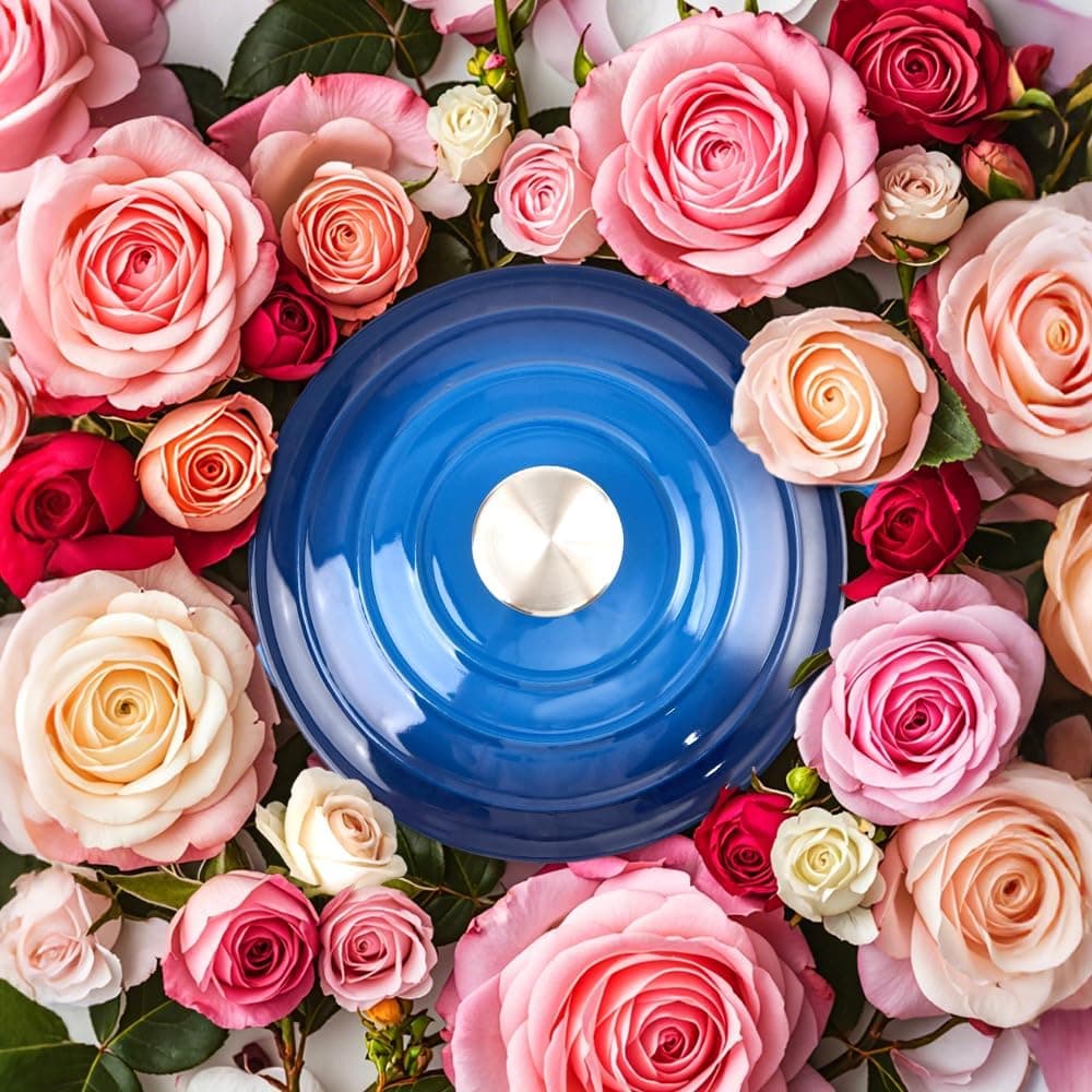 6 Quart Dutch Oven Enameled Cast Iron with Lid - Big Dual Handles - Oven Safe up to 500°F - Classic Round Pot for Versatile Cooking (Blue, 6 QT) 6 QT Blue - Image 3