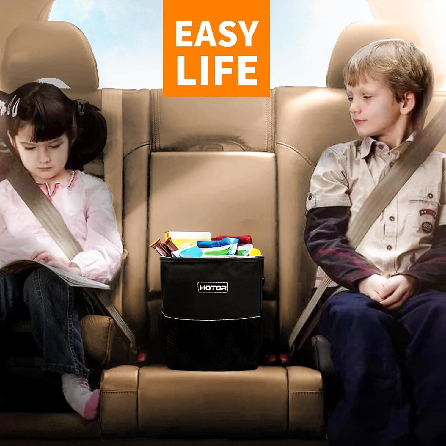 HOTOR Car Trash Can with Lid and Storage Pockets - 100% Leak-Proof Organizer, Waterproof Garbage Can, Multipurpose Trash Bin for Car, 2 Gallons, Black 2 Gallons Black - Image 8