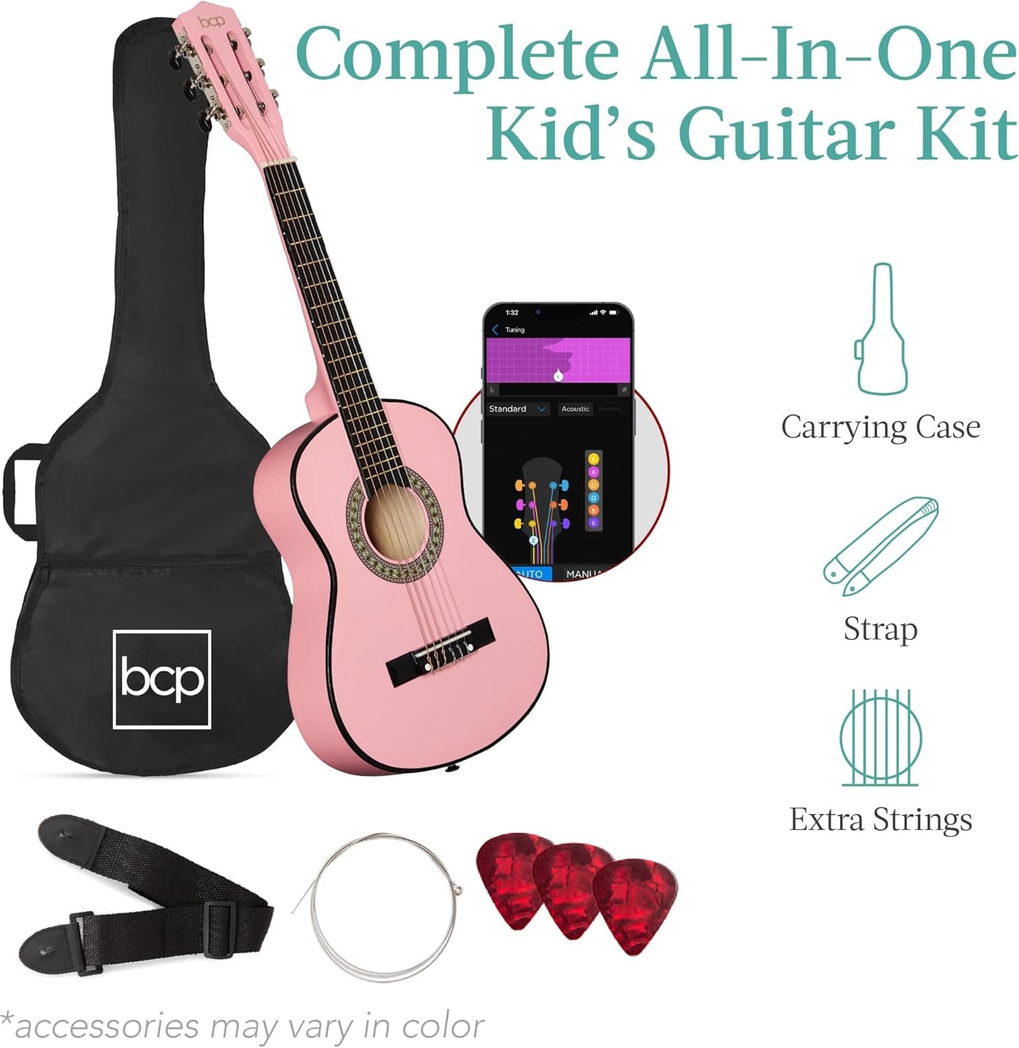 Best Choice Products 30in Kids Acoustic Guitar, All-in-One Beginner Starter Kit w/Strap, Case, Extra Strings, Rosette Inlay - Pink Pink 30in - Image 3