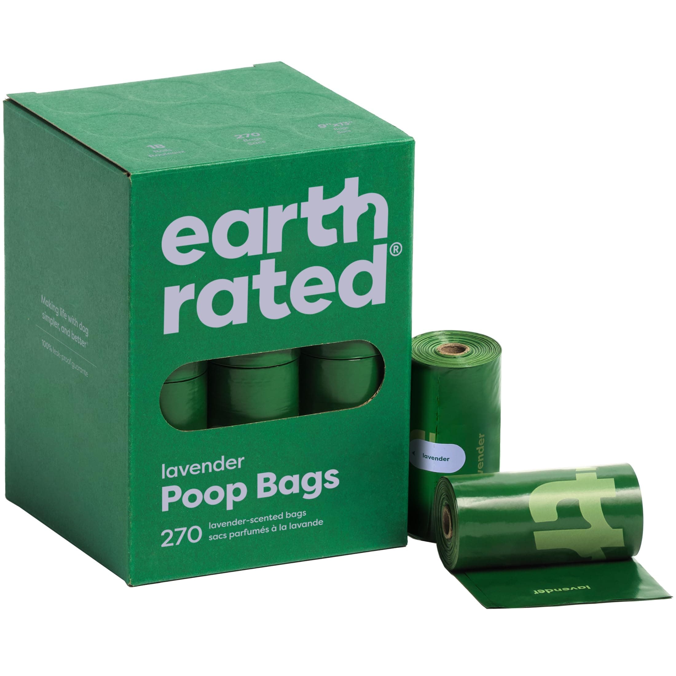 Earth Rated Poop Bags for Dogs, Guaranteed Leak Proof and Extra Thick Waste Bag Refill Rolls, Lavender Scented, 270 Bags 270 Bags Lavender
