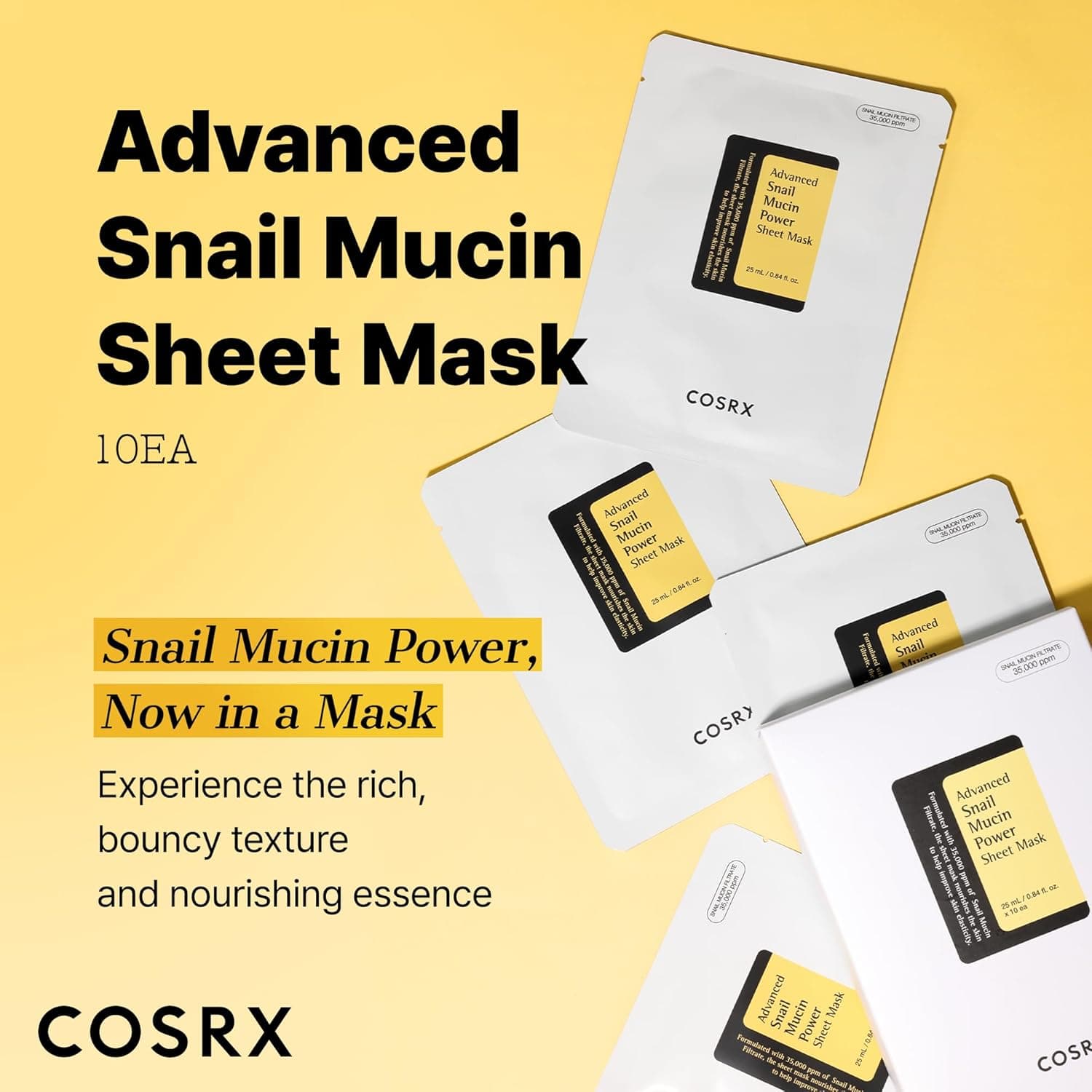 COSRX Snail Mucin Sheet Mask 10 EA with Snail Mucin Serum, Self Care, Face Masks for Dry, Sensitive Skin, Not Tested on Animals, No Parabens, No Sulfates, Korean Skin Care - Image 3