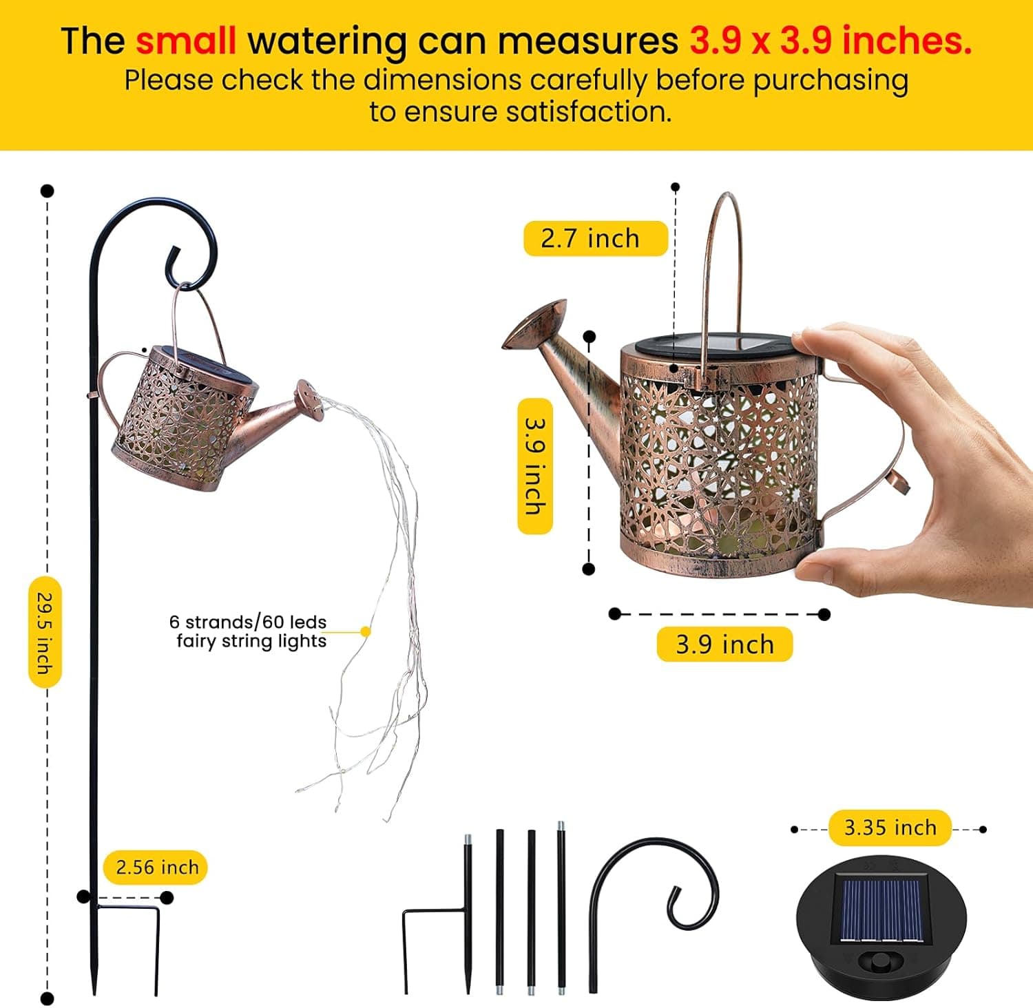 Outdoor Solar Metal Watering Can Small Hanging Decorative Waterproof Lights for Garden Decor, Yard Lights, Outside Patio Lawn, Gifts for Mom Grandma Women Birthday,1 pack, Warm White Warm White-1 pack - Image 4