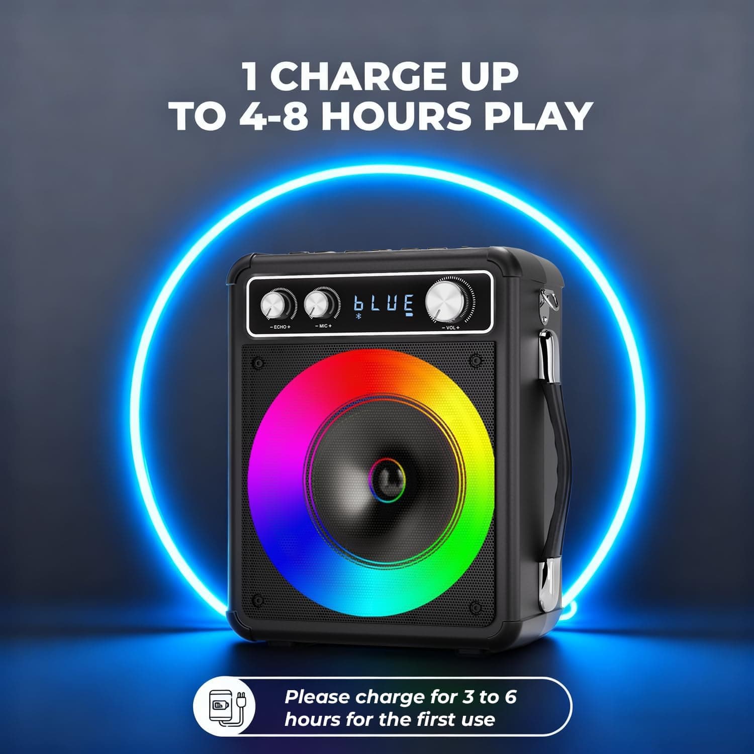 Karaoke Machine, Portable Bluetooth Karaoke Speaker with 2 Wireless Microphones, PA System for Adults Kids with LED Lights & Echo Adjustment, Supports TWS/TF/USB/AUX for Home Party T03-2 MICS - Image 4