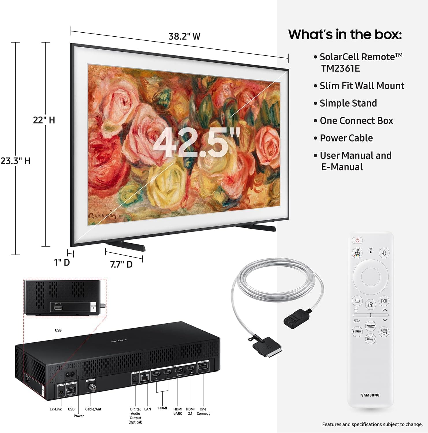 Samsung 43-Inch Class QLED 4K LS03D The Frame Series Quantum HDR Smart TV w/Dolby Atmos, Art Mode, Anti-Reflection, Customizable Frame, Slim Fit Wall Mount with Alexa Built-in (QN43LS03D, 2024 Model) 43-Inch TV Only TV Only - Image 3