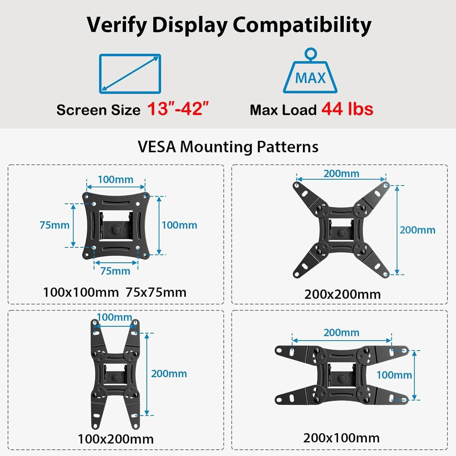 Pipishell Full Motion TV Wall Mount for Echo Show 21/15 and 13-42 Inch Flat Curved Screen TVs & Monitors, Max VESA 200x200mm up to 44lbs, TV Mount Wall Bracket with Rotation Swivel Tilt Extension for 13-42 Inch TVs Black Mount without LED - Image 3