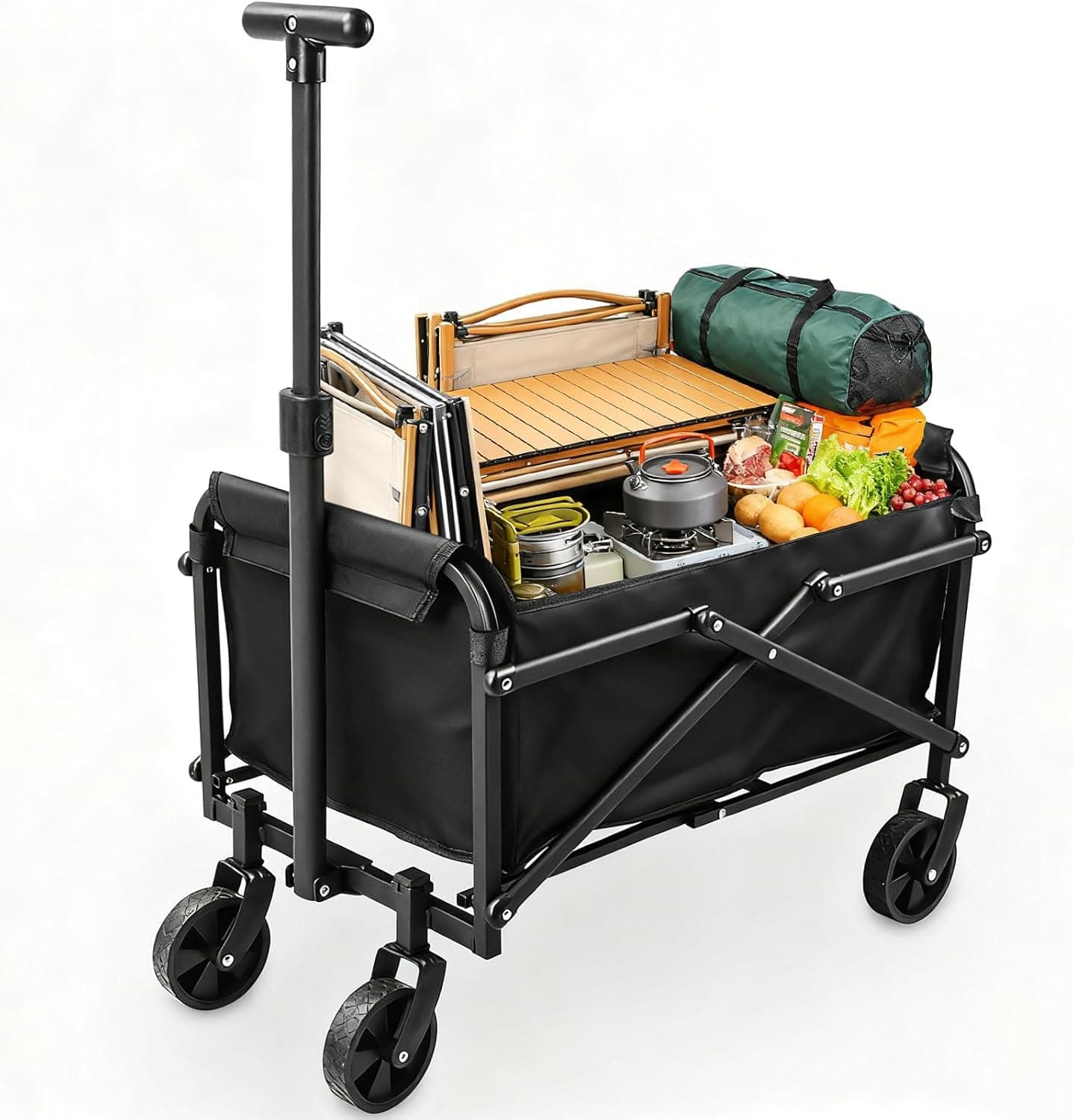 Collapsible Wagon Cart Foldable 220lbs Capacity,Lightweight Portable Beach Wagon, Shopping Carts with Wheels for Grocery,5" Removable Wheels & Adjustable Camping, Shopping, Beach, Fishing, Garden Cart - Image 2