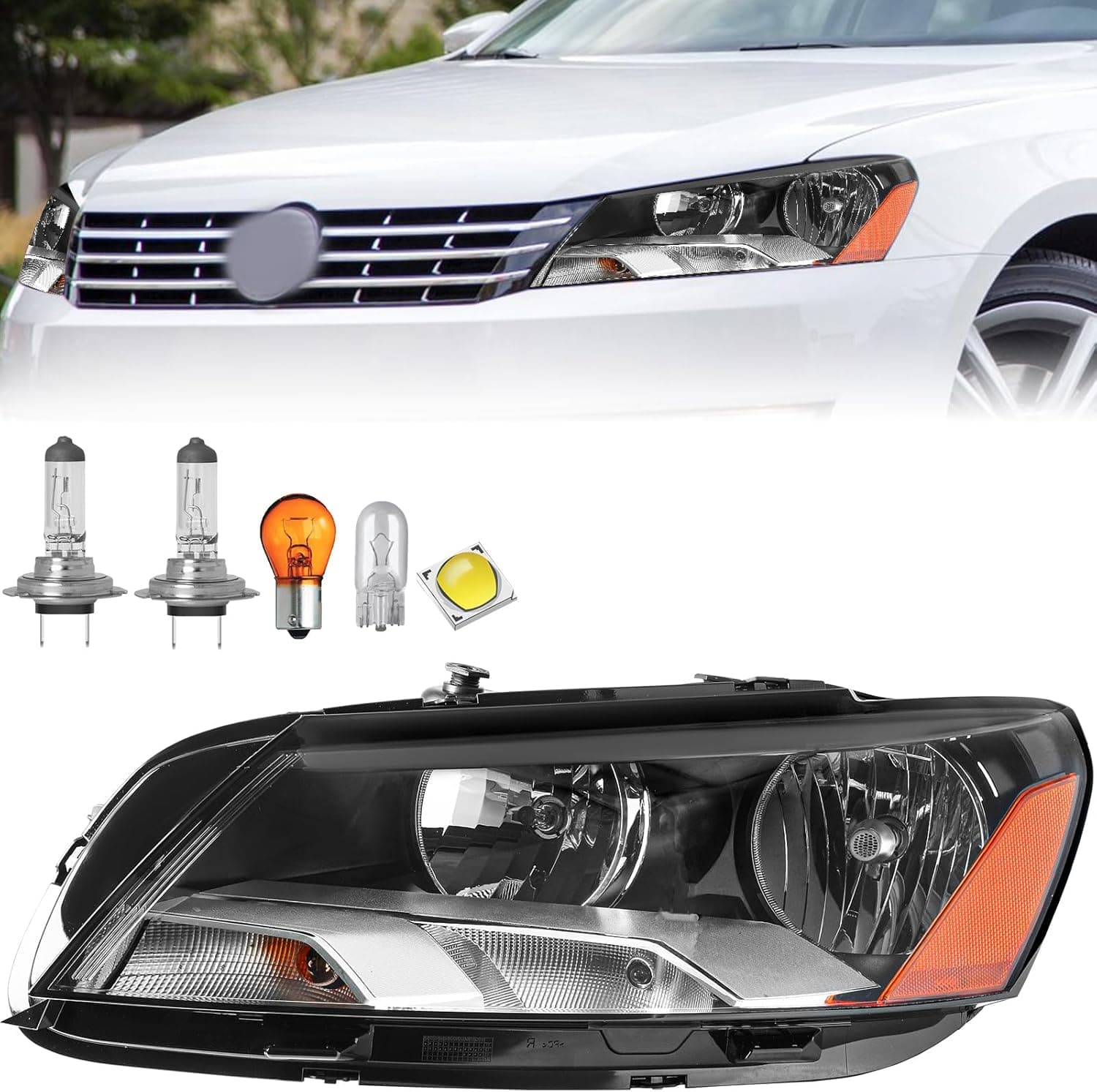 SOCKIR Halogen 6 Pin Headlight Assembly Replacement for 2012-2015 Volkswagen Passat OE Replacement Headlamp Left/Driver Side (LH) - Image 2