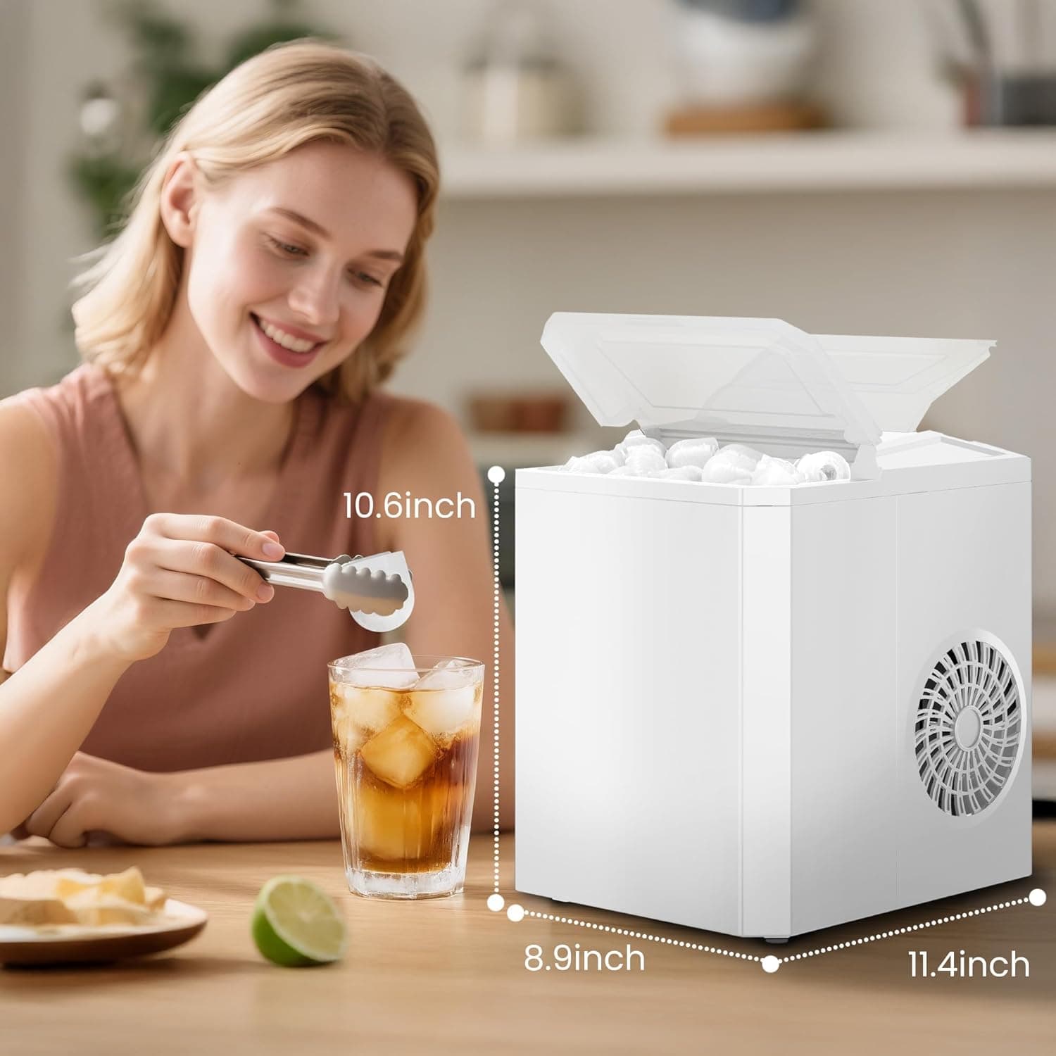 DUMOS Countertop Ice Maker, Portable 1.5L Ice Machine with Self-Cleaning, 26.5lbs/24H Fast Ice Making, 9 Bullet Ice Cubes in 6 Mins, 2 Size Options, Quiet Compact Ice Maker, Bright White Bright White 26.5Lbs/24H - Image 7