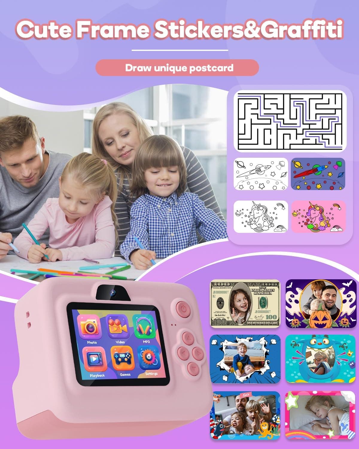 Kids Camera Instant Print,1080P Kids Instant Cameras That Print Photos,Christmas Birthday Gifts for Girls Age 3-12,Portable Toy for 3 4 5 6 7 8 9 10 Year Old Girls Boys Pink - Image 3