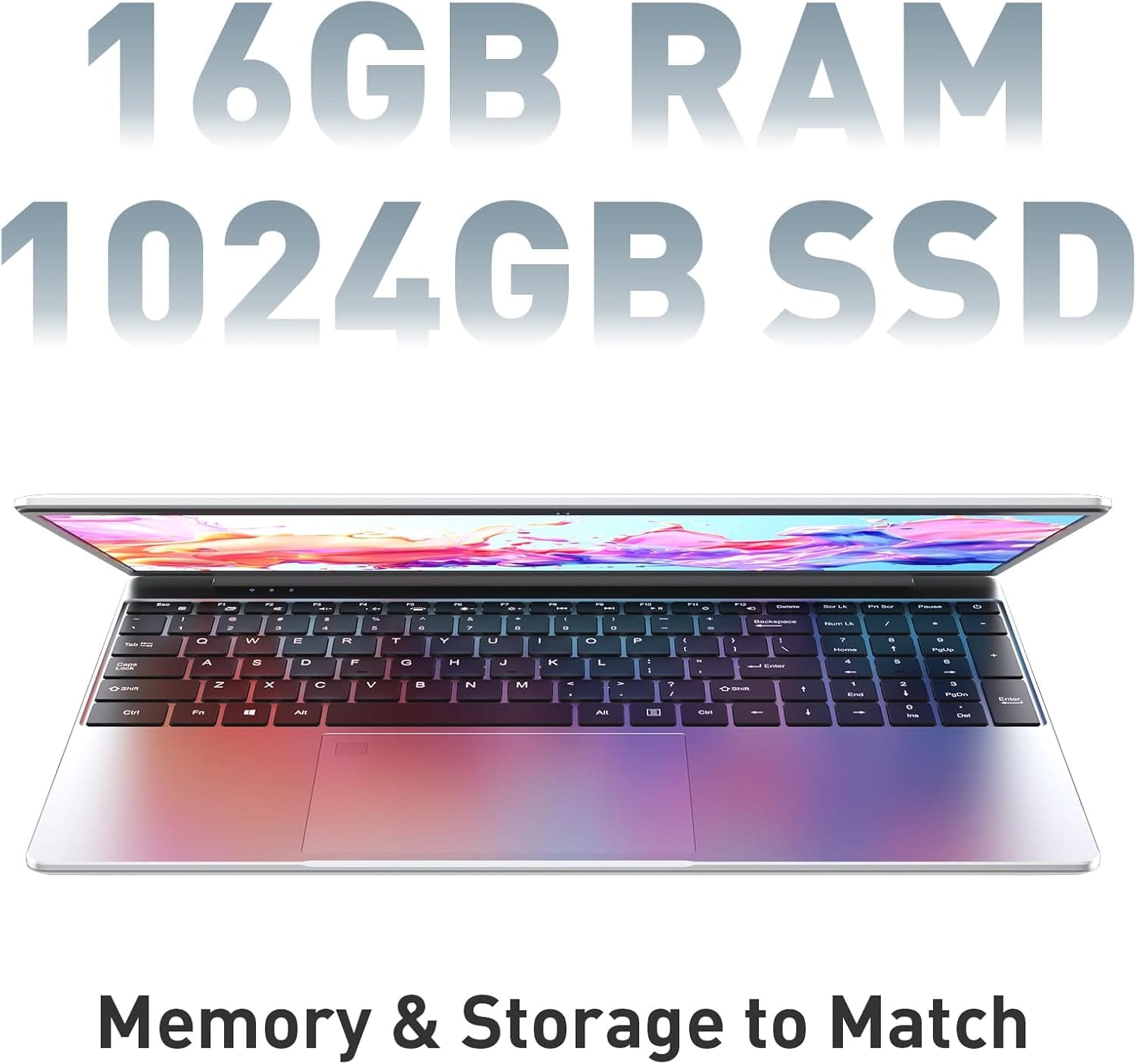 Business Laptop Computer for Work, Notebook PC for College Students, 15.6" FHD Display, 4-Core Processor, Backlit Keyboard, Fingerprint Sensor, Up to 10TB Storage, 16GB RAM, 1TB SSD, Silver 16GB RAM, 1TB SSD Silver - Image 3