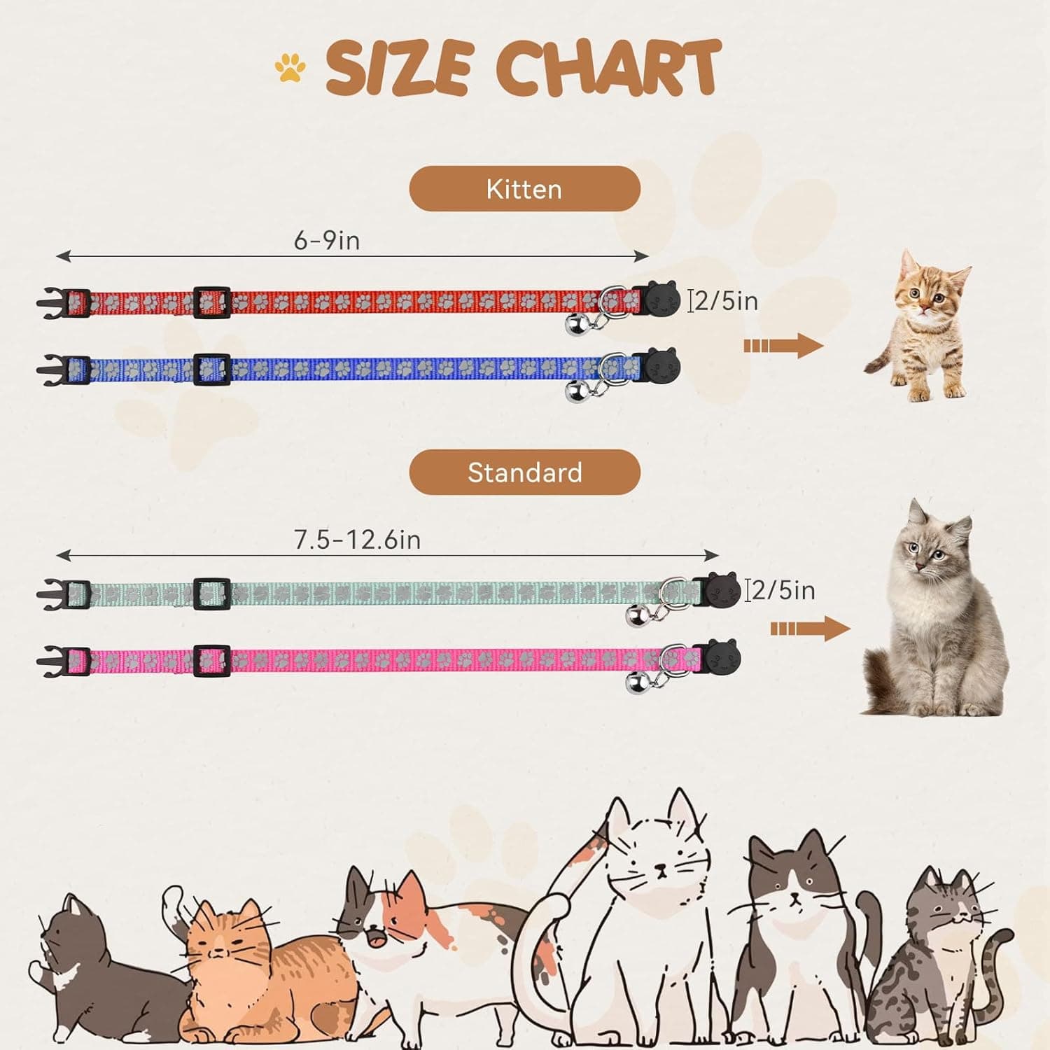 16 PCS Breakaway Cat Collars with Bells Reflective Cat Collar Safety Nylon Kitten Collars Cat Collars for Girl Boy Cats(6"-9") Kittens(6" - 9") - Image 7