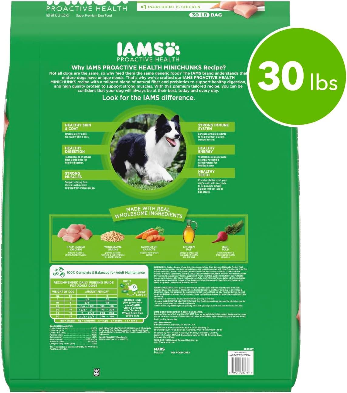 IAMS Proactive Health Minichunks Adult Dry Dog Food with Real Chicken, 30 lb. Bag Chicken 30 Pound (Pack of 1) - Image 3