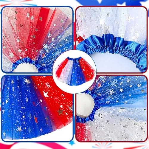 Maazusa July 4 Poncho Costume Accessories, Adult Poncho, Women's American Layered Headdress, Layered Necklace, Stockings, Sleeves for Independence Day Woman Girl - Image 5