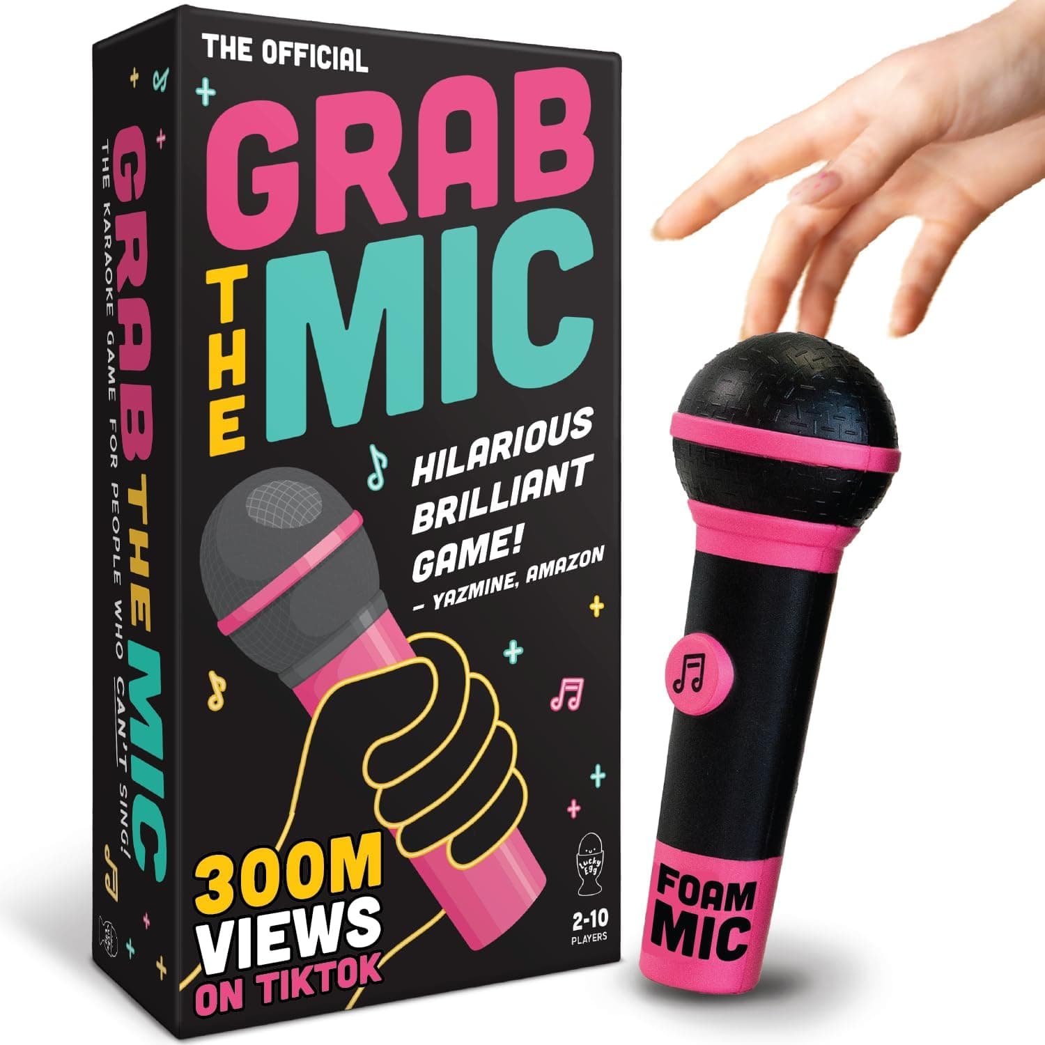 Lucky Egg Official Grab The Mic – Family Karaoke Board Game w/Foam Mic, 8+ Ages, 2-10 Players - Games for Bad Singers w/ 250 Lyrics (125 Cards) for Hilarious Game Nights & Birthday Party, Kids Gift - Image 2