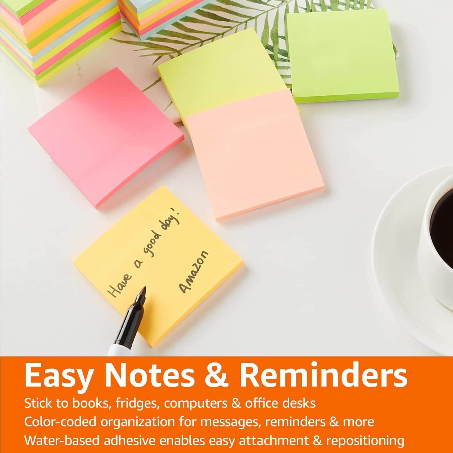 Amazon Basics Square Sticky Notes, Office Supplies for Desk, 3-x-3-inch, 24-Pack, Assorted Colors - Image 7