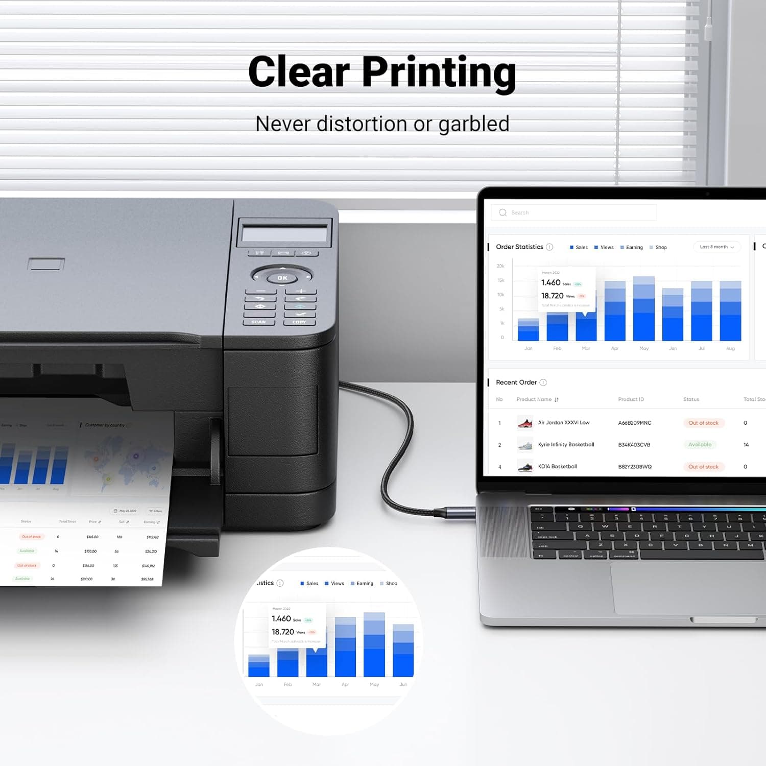 UGREEN USB B to USB C Printer Cable 3 FT, Nylon USB B to USBC Cable for MacBook Pro/Air, MIDI Cable Compatible with MIDI Keyboard/DJ Controller/DAC/Yamaha Casio Digital Piano for iPad 3 FT Silver - Image 4