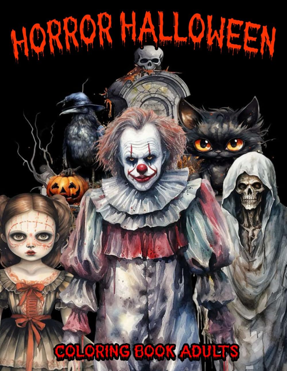 Horror Halloween Coloring Book Adults: 50 Interesting Coloring Pages With Dolls, Creepy Clown, Death... And More | Unleash For Creative | Perfect Gifts - Image 2