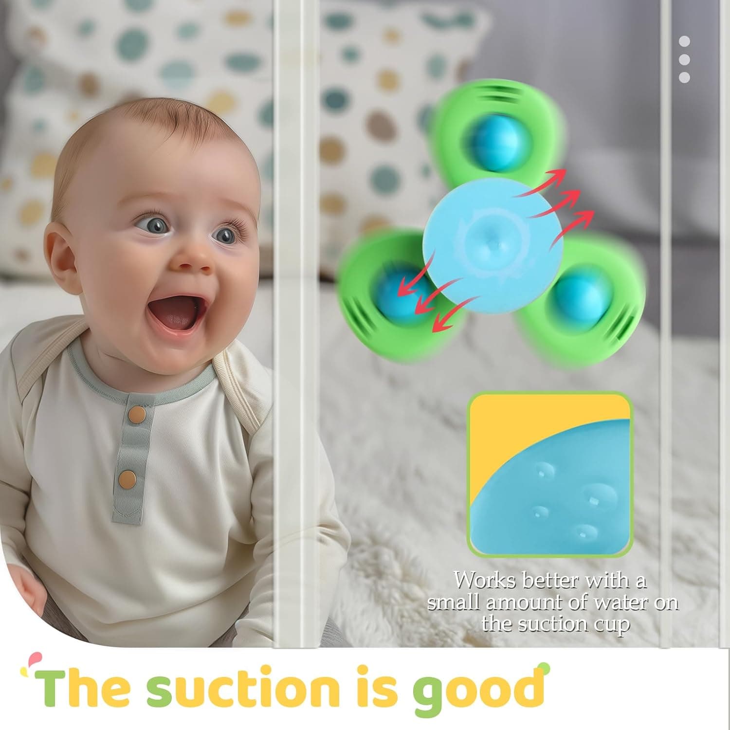 ALASOU 3PCS Suction Cup Spinner Toys for 1 Year Old Boy Girl|Spinning Top Infant Sensory Toys for Toddlers|1 2 Year Old Boy Christmas Birthday Gift|Baby Bath Toy Stocking Stuffers for Kids Ages 1-3 Ladybug - Image 9