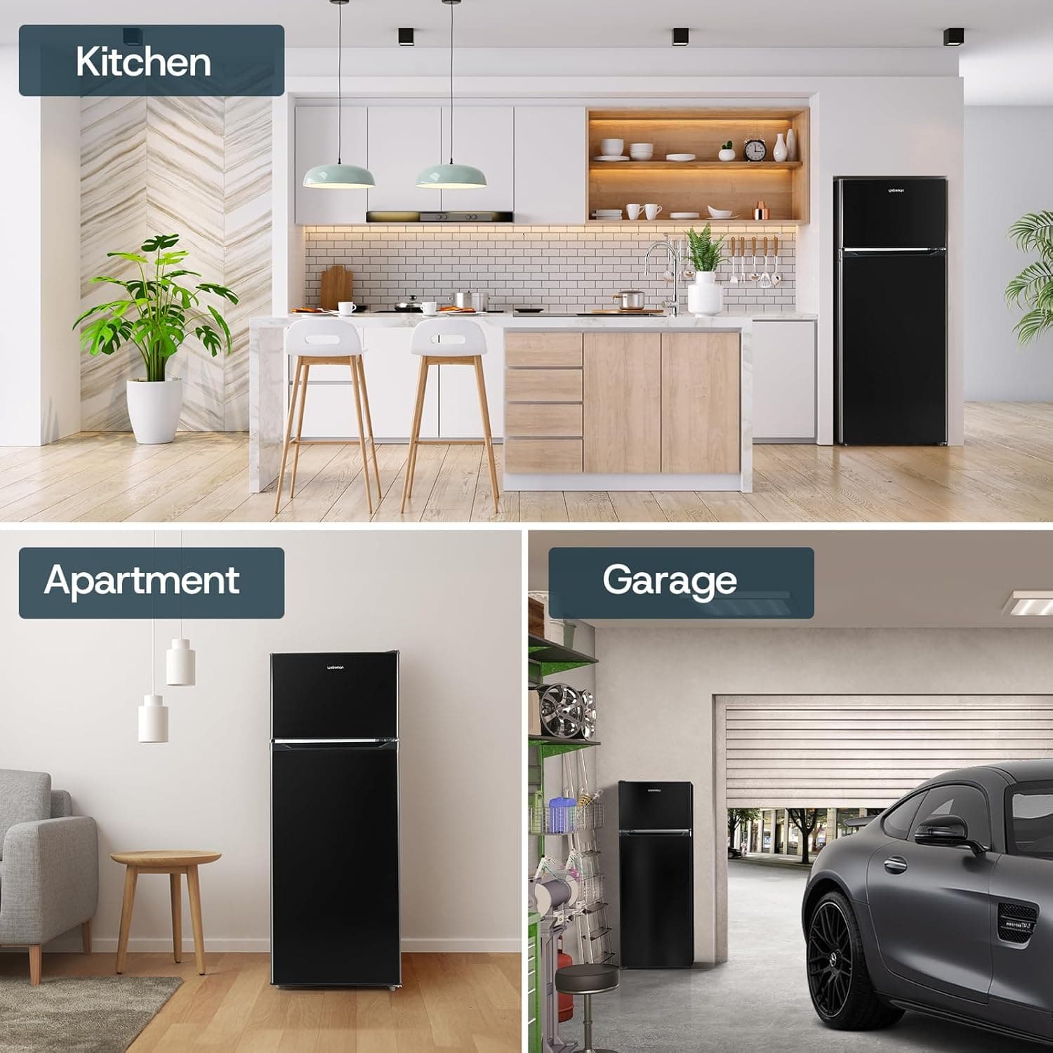 Upstreman 7.7 Cu.Ft. Refrigerator with Freezer, Double Door Fridge, Adjustable Thermostat, Large Capacity, Reversible Door Swing, Refrigerator for Apartment, Office, Dorm, Black（BD75） - Image 8