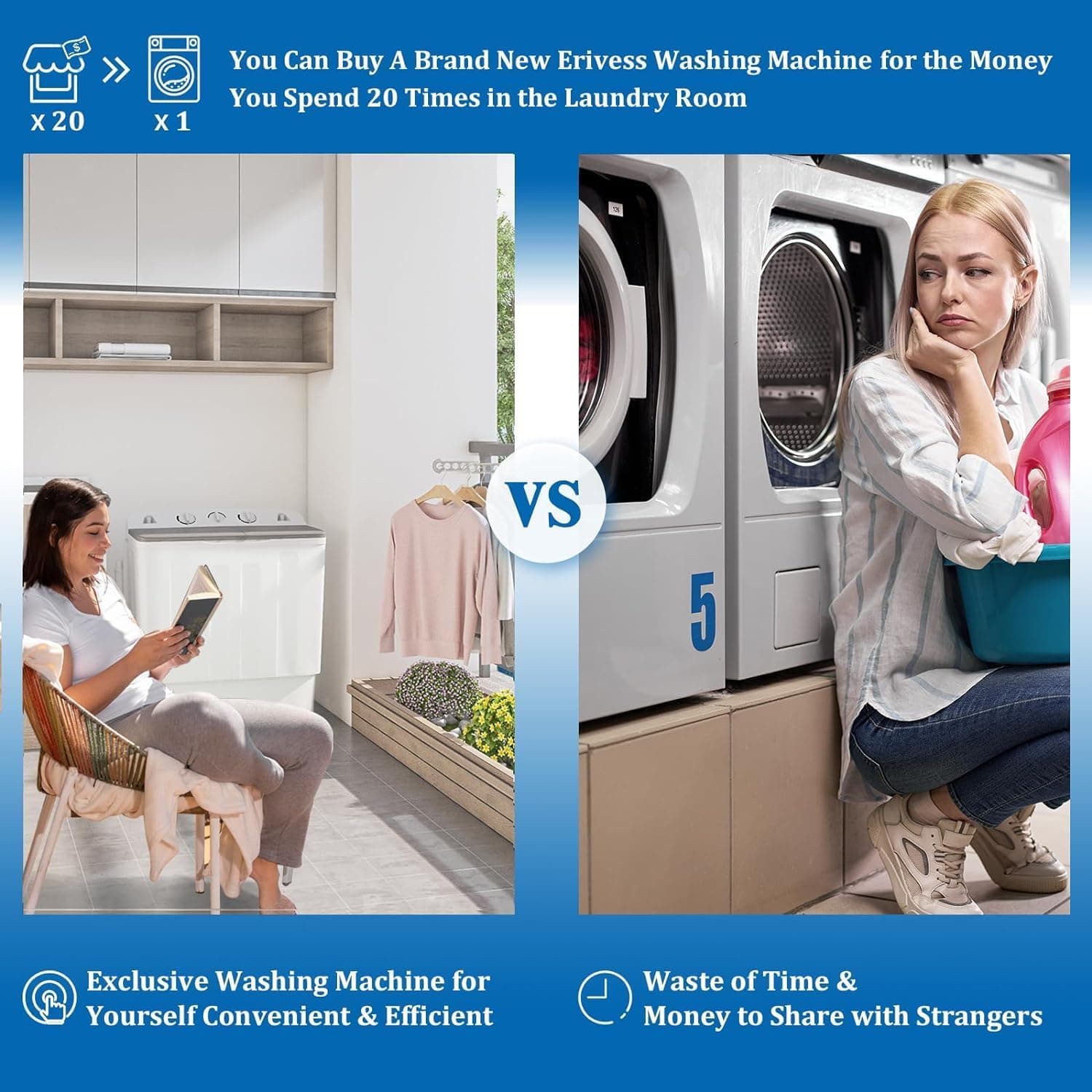 Portable Twin Tub 18lbs Washing Machine with Drying Rack and 10 Hangers, 11lbs Washer Mini Compact Laundry Machine with 7lbs Spinner, Semi-automatic Washer Combo for Dorms, Apartment 18lbs Black - Image 3