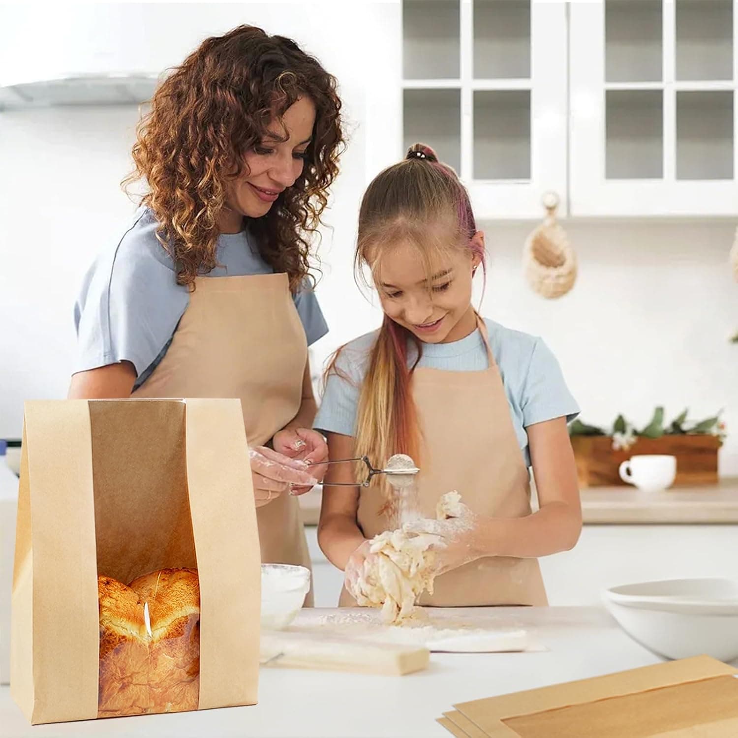 100 Pack Large 14x8.3x3.5in Bread Bags for Homemade Bread, Kraft Paper Bakery Bags with Clear Window & Tin Tie Lock, Thicker Cookie & Snack Storage Bags, Includes 100 Sealing Stickers - Image 7