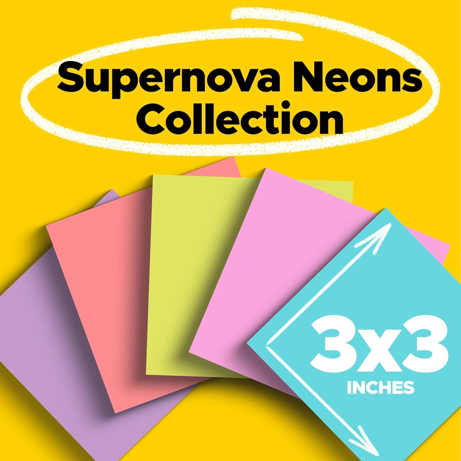 Post-it Super Sticky Notes, 24 Sticky Note Pads, 3 x 3 in., Ideal for Organization in Your Dorm, Home or Office, 2X The Sticking Power, Supernova Neons Collection 7.4" x 3.2" - Image 2
