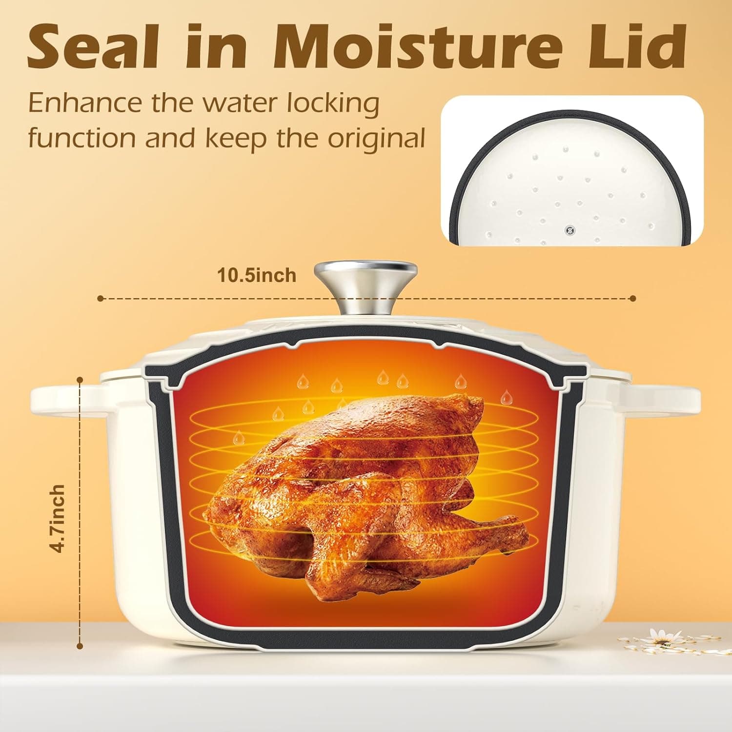 Enameled Cast Iron Dutch Oven - Umite Chef 5QT Pot with Lid & Cotton Potholders - Heavy-Duty Cookware for Bread Baking, Braising, Stews, Roasting(Cream White) - Image 6