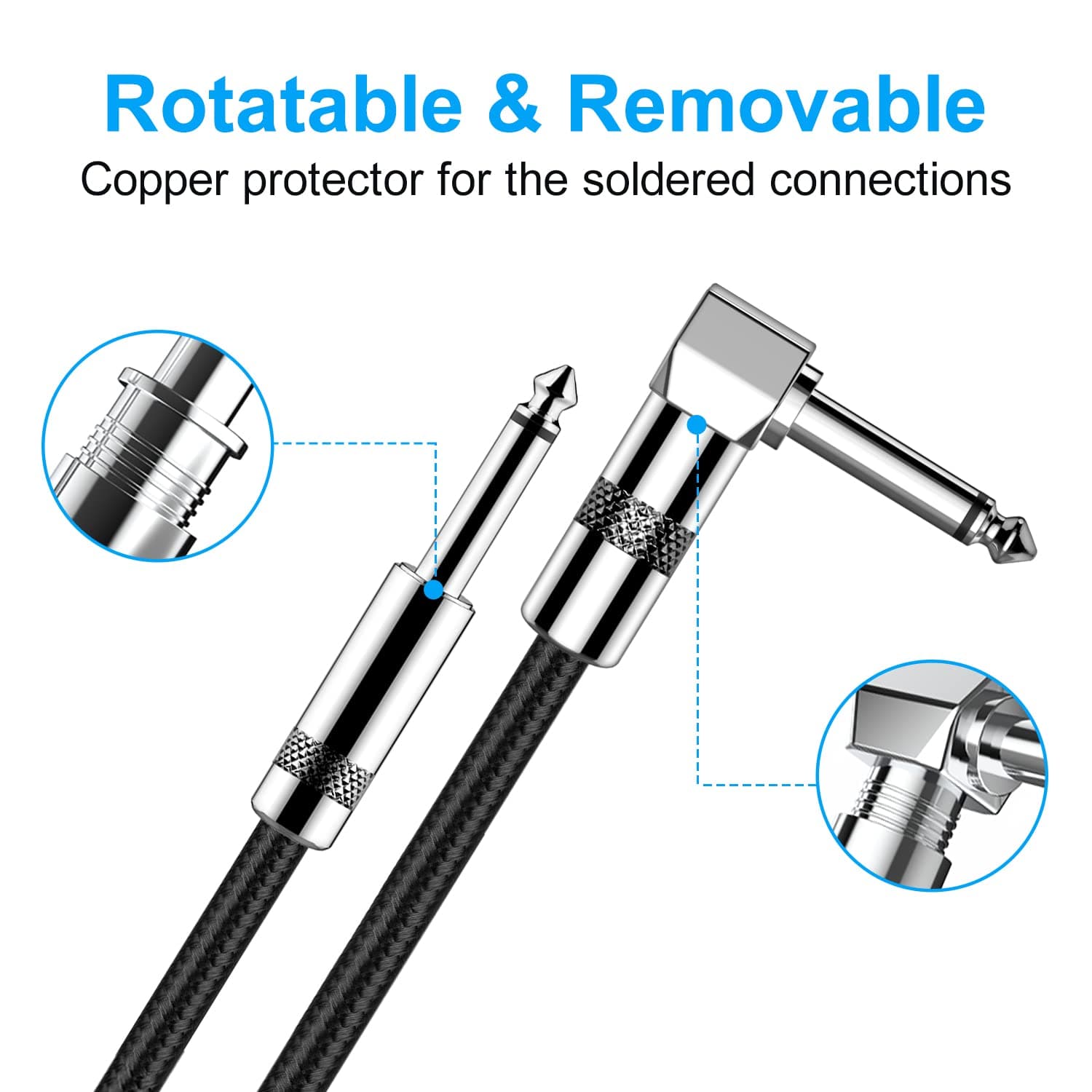 New Bee Guitar Cable 10ft Electric Instrument Bass AMP Cord for Electric Mandolin, Pro Audio (Right Angle to Straight, Black) 10FT Right - Image 6