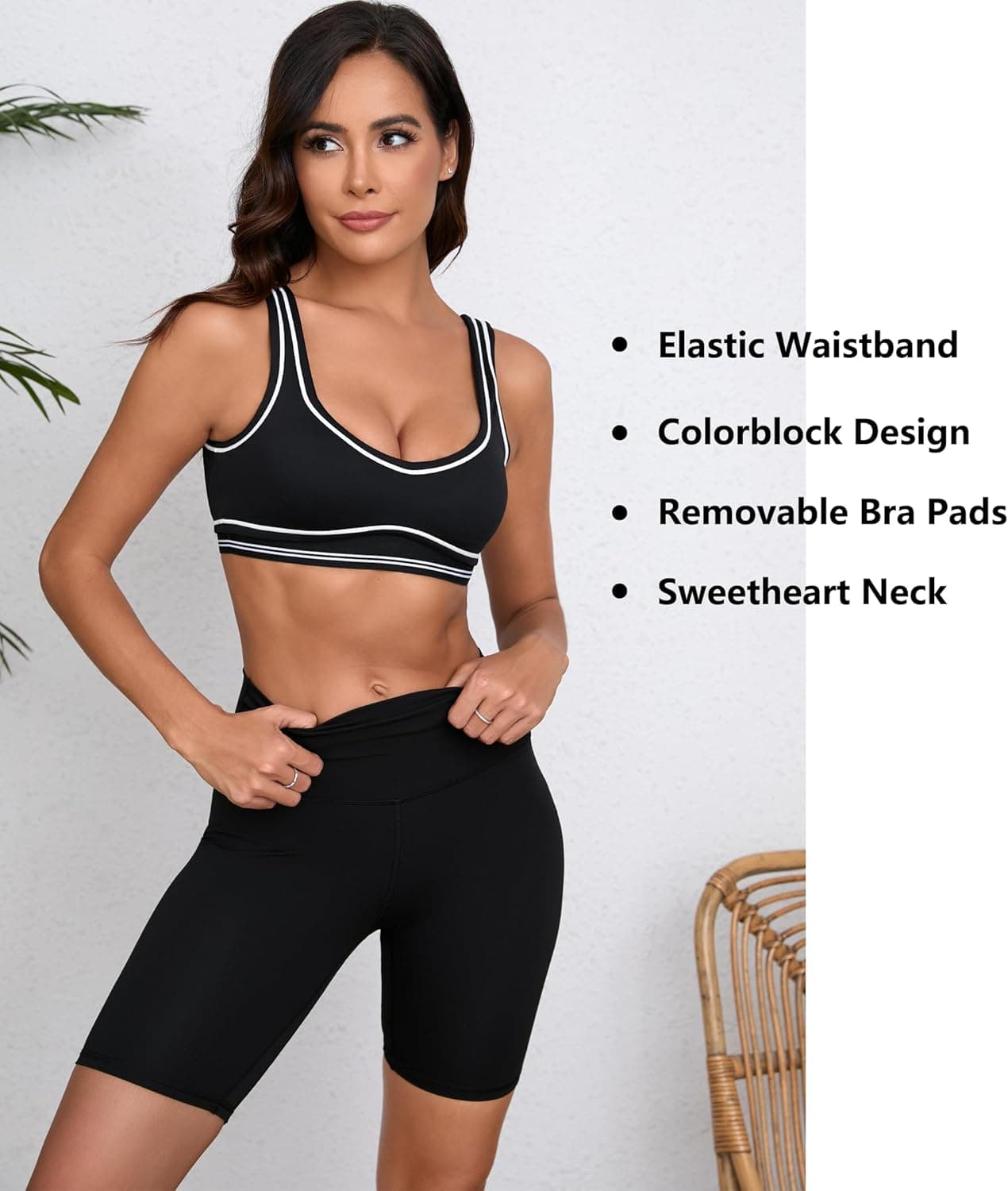 Move With You Women Sweetheart Padded Sports Bra- Workout Fitness Square Neck Low Back Yoga Bra Black Update Size Small - Image 5