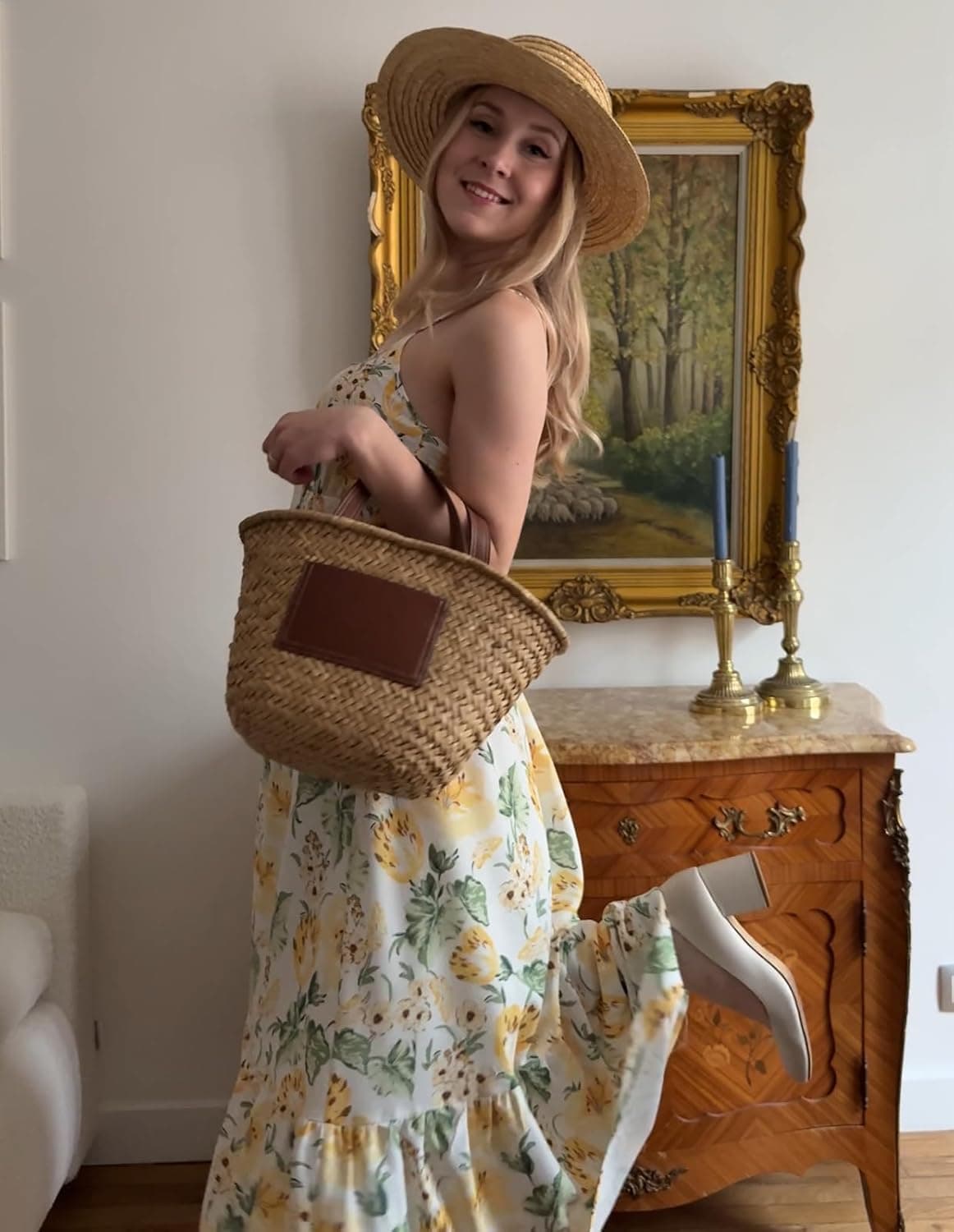 GRACE KARIN Women's 2025 Summer Maxi Dress Floral Tie Front Spaghetti Strap Casual Boho Beach Flowy Sundress with Pockets Large White Yellow Flowers - Image 8