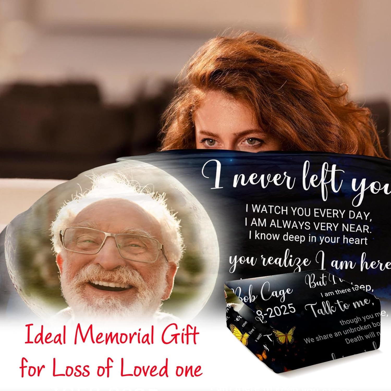 Ship Next Day, Custom Memorial Blanket with Photos for Loss of Loved One - Printed in USA Loving Memory Personalized Sympathy Blanket for Loss of Dad Mom Husband Wife Family Friend Pet in Memory Gifts Style 06 - Image 4