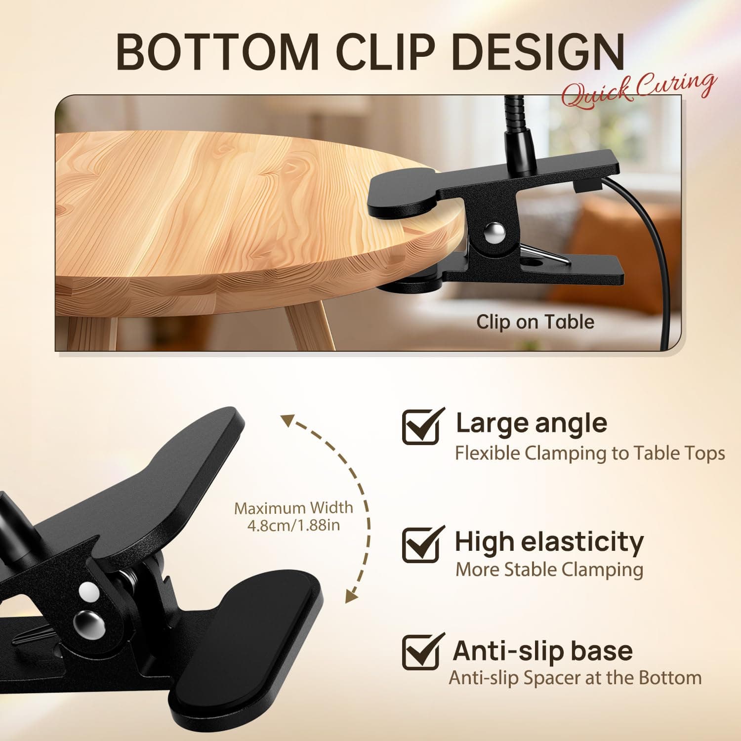 AORAEM Lámpara de Uñas LED Secadora de Manicura con Cuello de Cisne Negro y Abrazadera para Uñas de Gel - Image 8