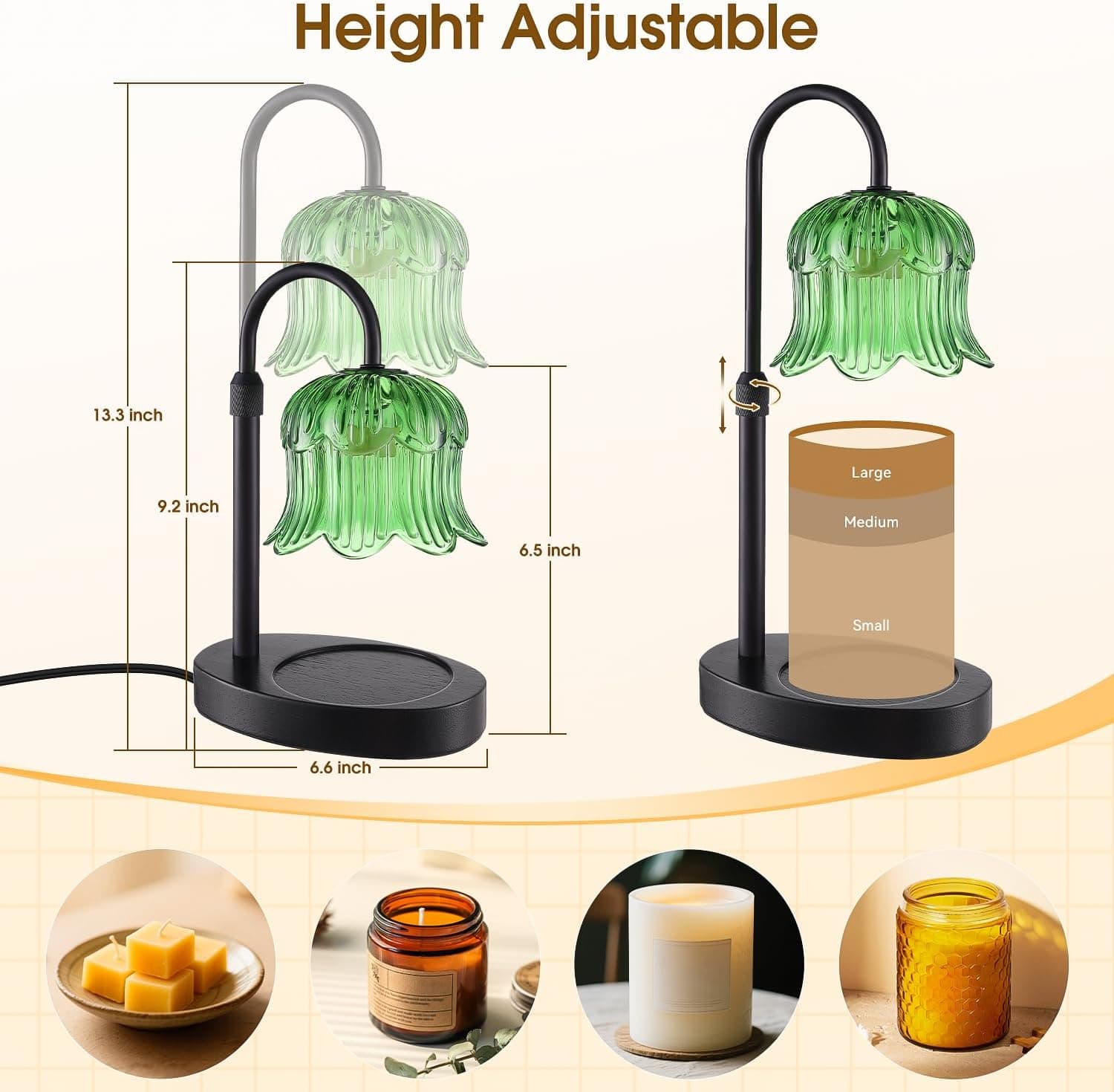 Candle Warmer Lamp Adjustable Timer Electric－Green Flower-Shaped Wax lamp - Image 7