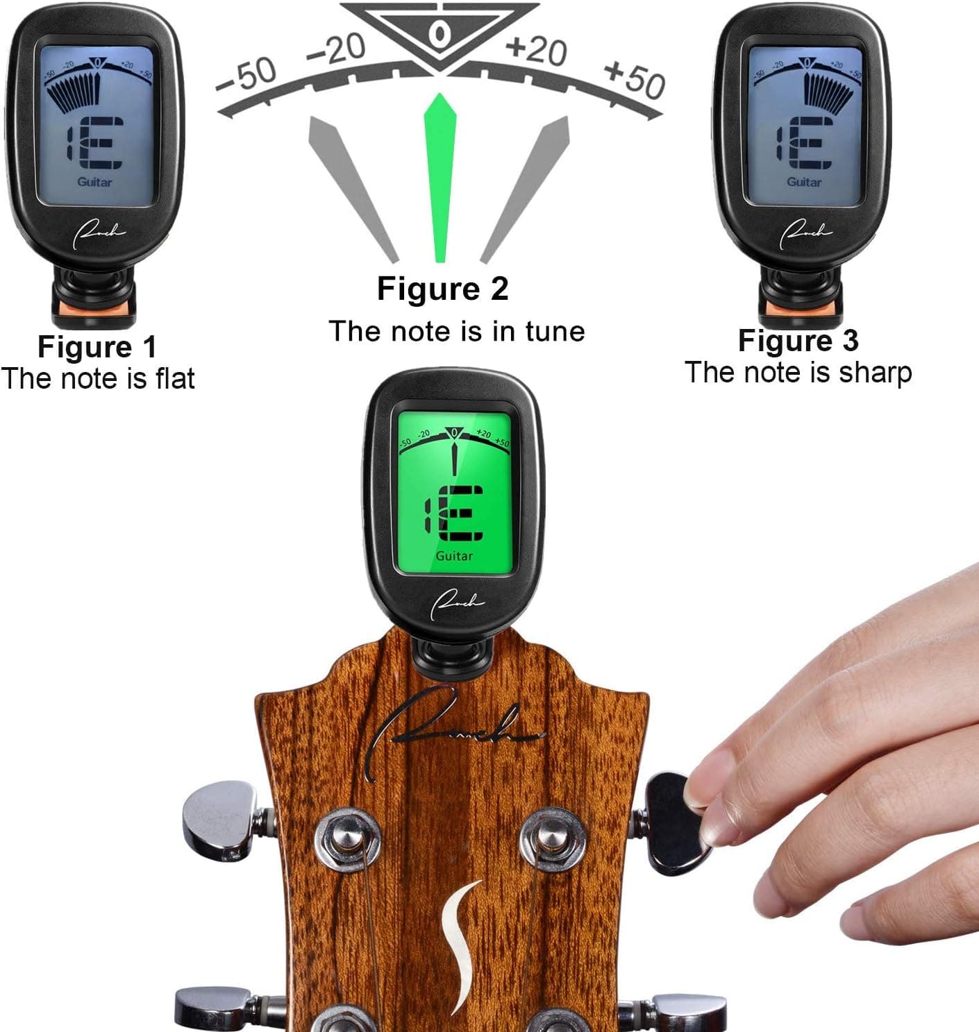 Ranch Guitar Tuner Clip On for Acoustic/Electric Guitar, Ukulele, Violin, Bass, Banjo and Chromatic Tuning Modes - Classical Black - Image 6