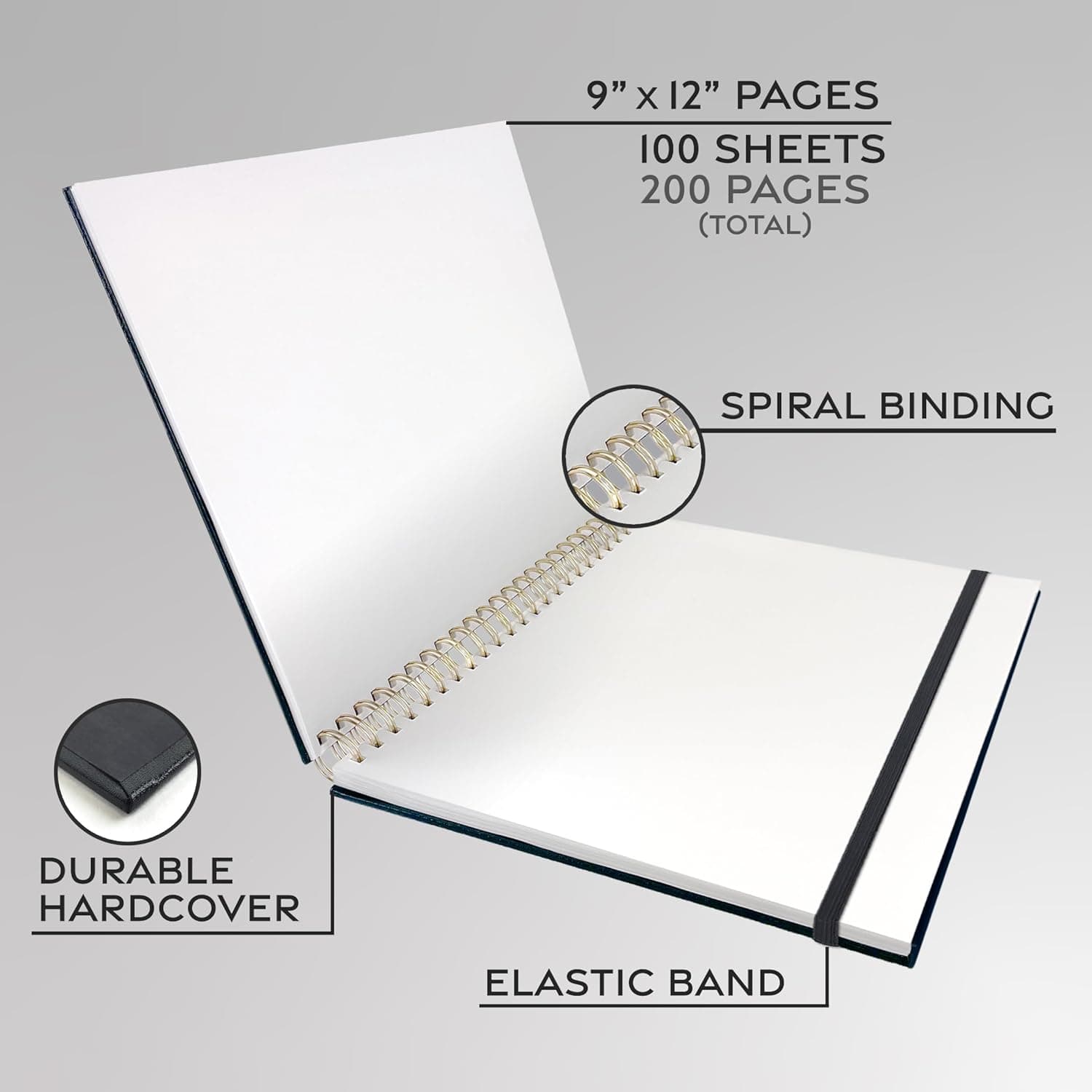 ArtSkills Stone Paper Sketchbook, Spiral Bound Stone Paper Notebook No Lines, 9x12 Waterproof Journal, Aesthetic Sketchbook Blank Pages for School, Work, Drawing, Sketching - Black, 100 Sheets - Image 3