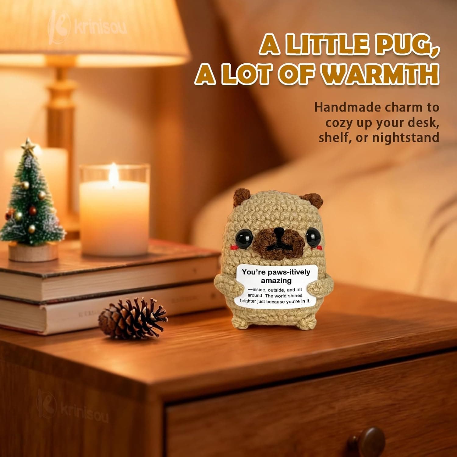 Pug Gifts for Pug Lovers, Cute Positive Animals Crochet Dog Decor, Encouragement Inspirational Appreciation Thank You Gift for Friends, Coworkers, Women, Men Amazing - Image 6