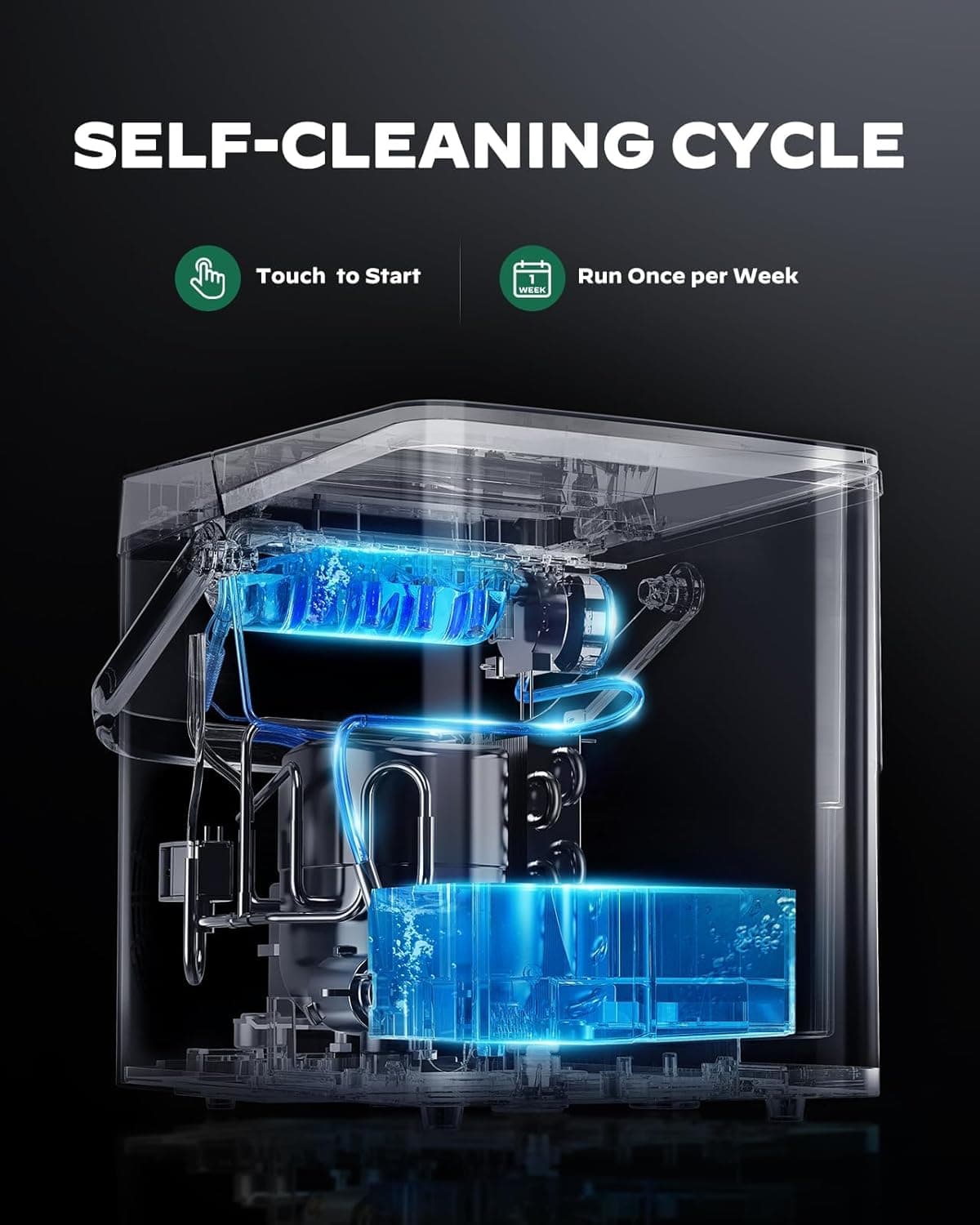 Silonn Countertop Ice Maker with Expanding Ice Basket, 9 Cubes in 6 Mins, 2.5L Ice Basket, Self-Cleaning Ice Maker with LED Touch Control, 2 Bullet Ice Sizes for Home, Kitchen, Office Black with Expanding Ice Basket 26lbs - Image 6