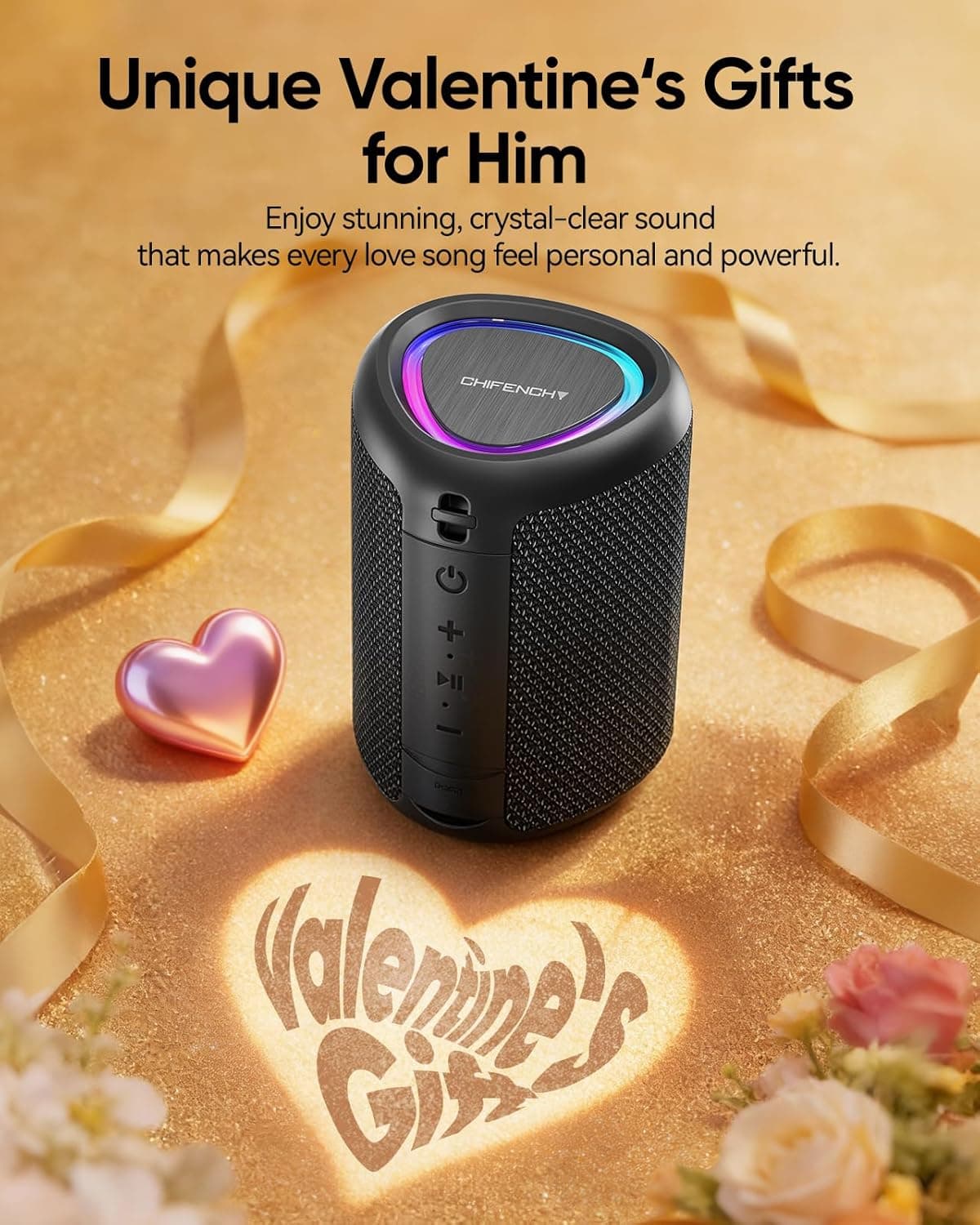 Portable Bluetooth Speaker Valentines Gifts For Him: Powerful Crystal Clear Sound/Romantic Light/IPX5 Waterproof/All Day Playtime/BT 5.3/TWS Paring,Small Wireless Speaker for Outdoor|Travel|Date Night Black - Image 8