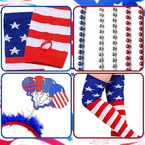 Maazusa July 4 Poncho Costume Accessories, Adult Poncho, Women's American Layered Headdress, Layered Necklace, Stockings, Sleeves for Independence Day Woman Girl - Image 3
