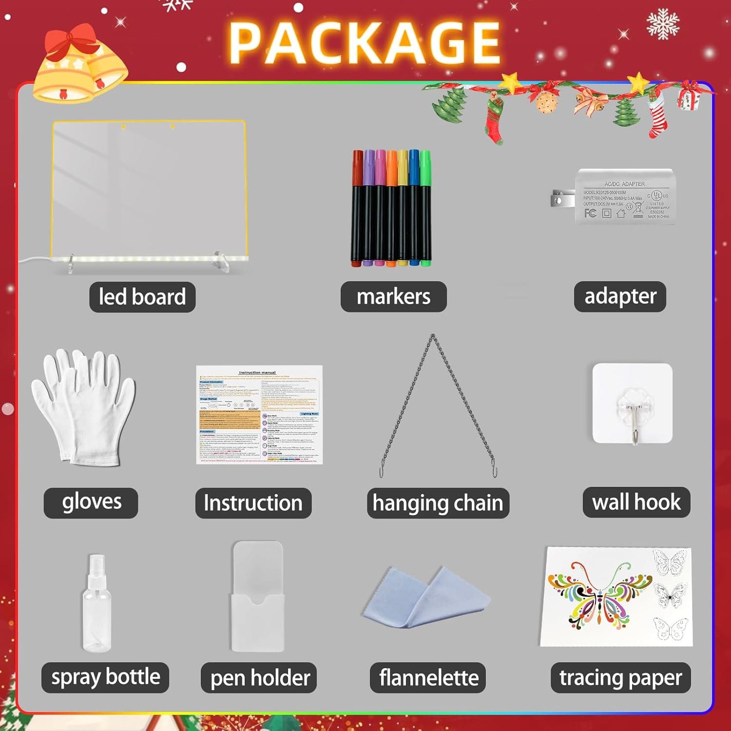 LED Note Board with 7 Colors, Includes Adapter, 13"x10" Led Drawing Board for Kids, Light Up Dry Erase Boards with 7 Markers, Soft Cloth, Hanging Chain, Holiday Trend Gift - Image 2