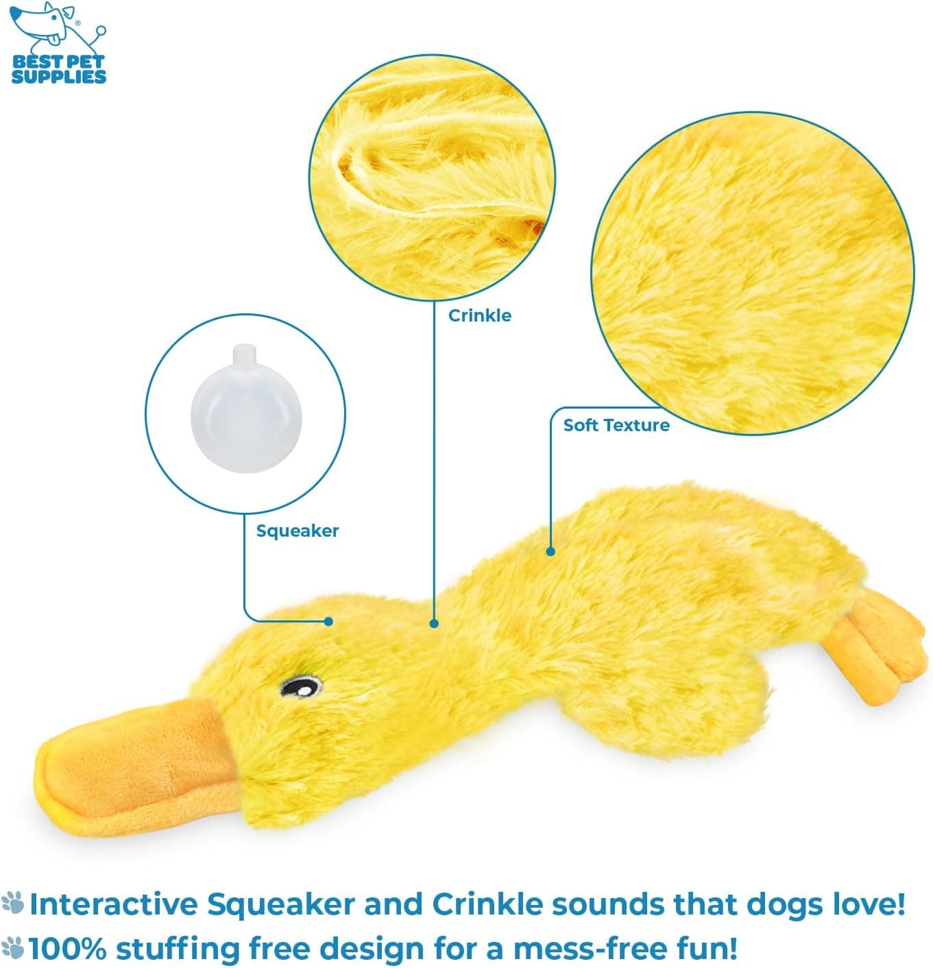 Best Pet Supplies Interactive Squeaky Dog Chew Toy, Ideal Dog Toys for Chewers, Small, Medium & Large Dogs, and Fetch Lovers - Crinkle Duck (Yellow), Large Crinkle Duck (Yellow) Large - Image 4