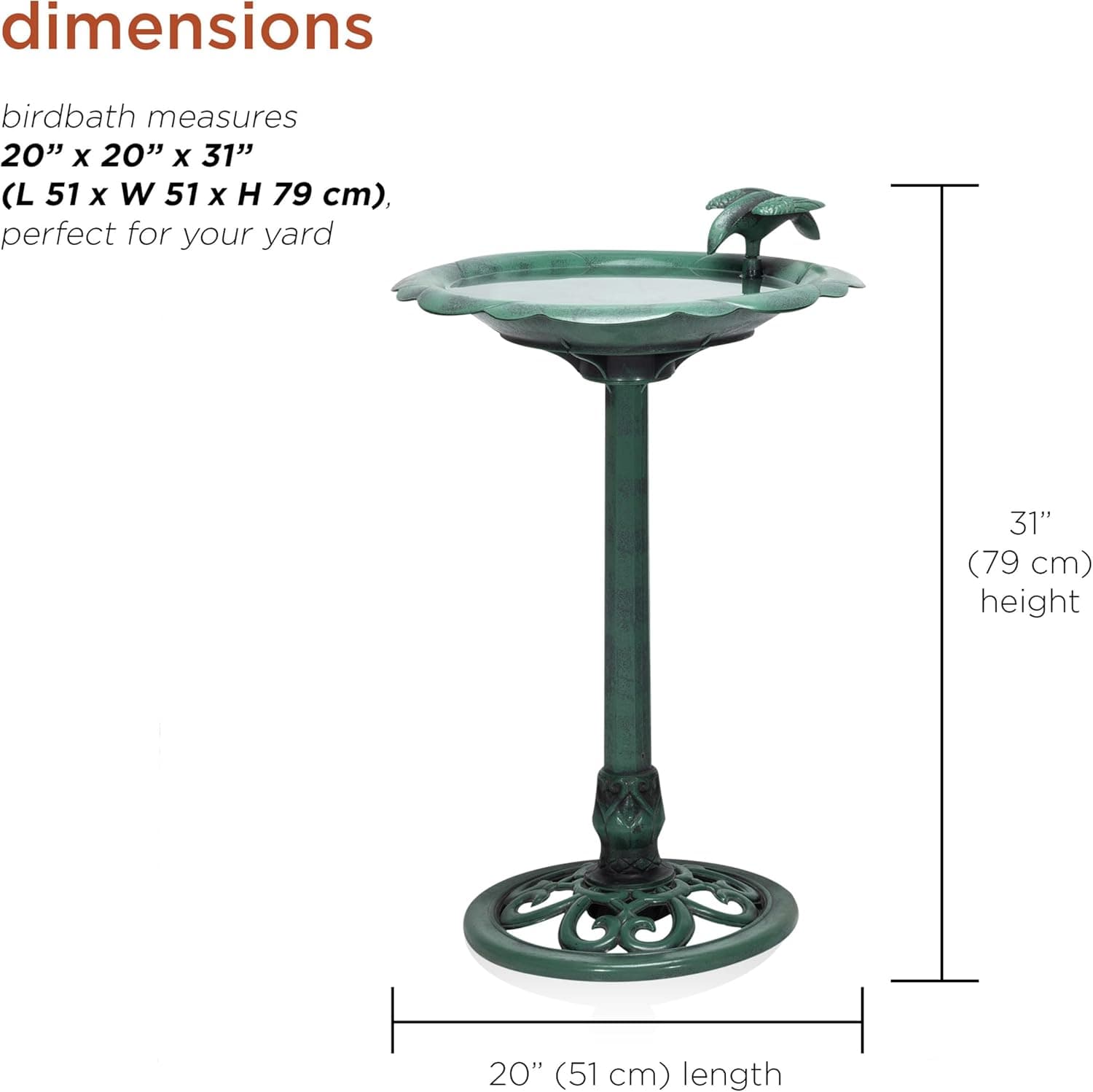 Alpine Corporation 31" Tall Outdoor Antique Flower Birdbath with Bird Decoration Yard Statue, Durable Polypropylene Construction for Patio, Deck, or Yard, Green - Image 4